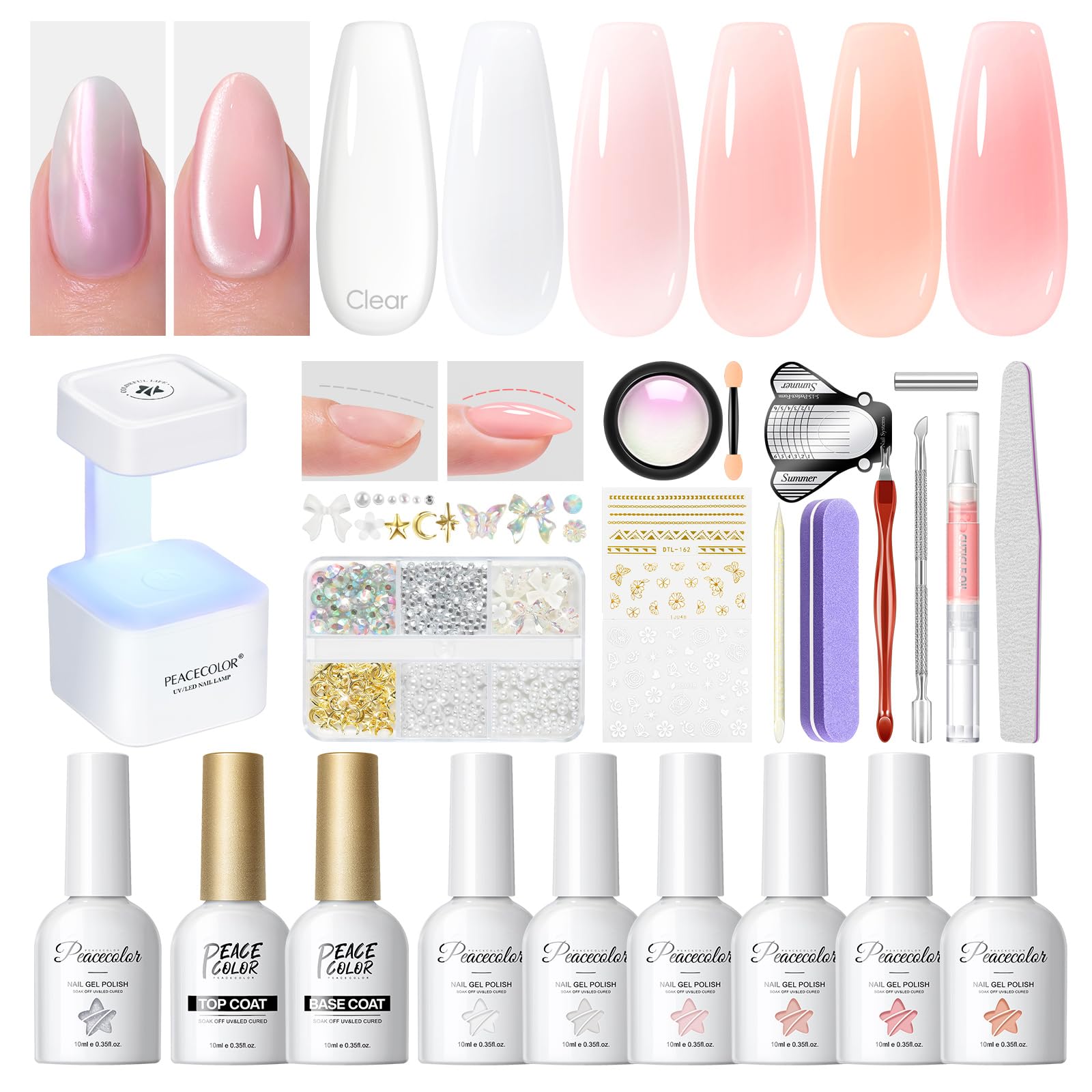 Peacecolor żel budujący do paznokci żelowych, przezroczysty żel budujący do paznokci Milky Rose z lampą UV – lakier UV do paznokci, przedłużanie paznokci, modelowanie, baza żelowa do przedłużania