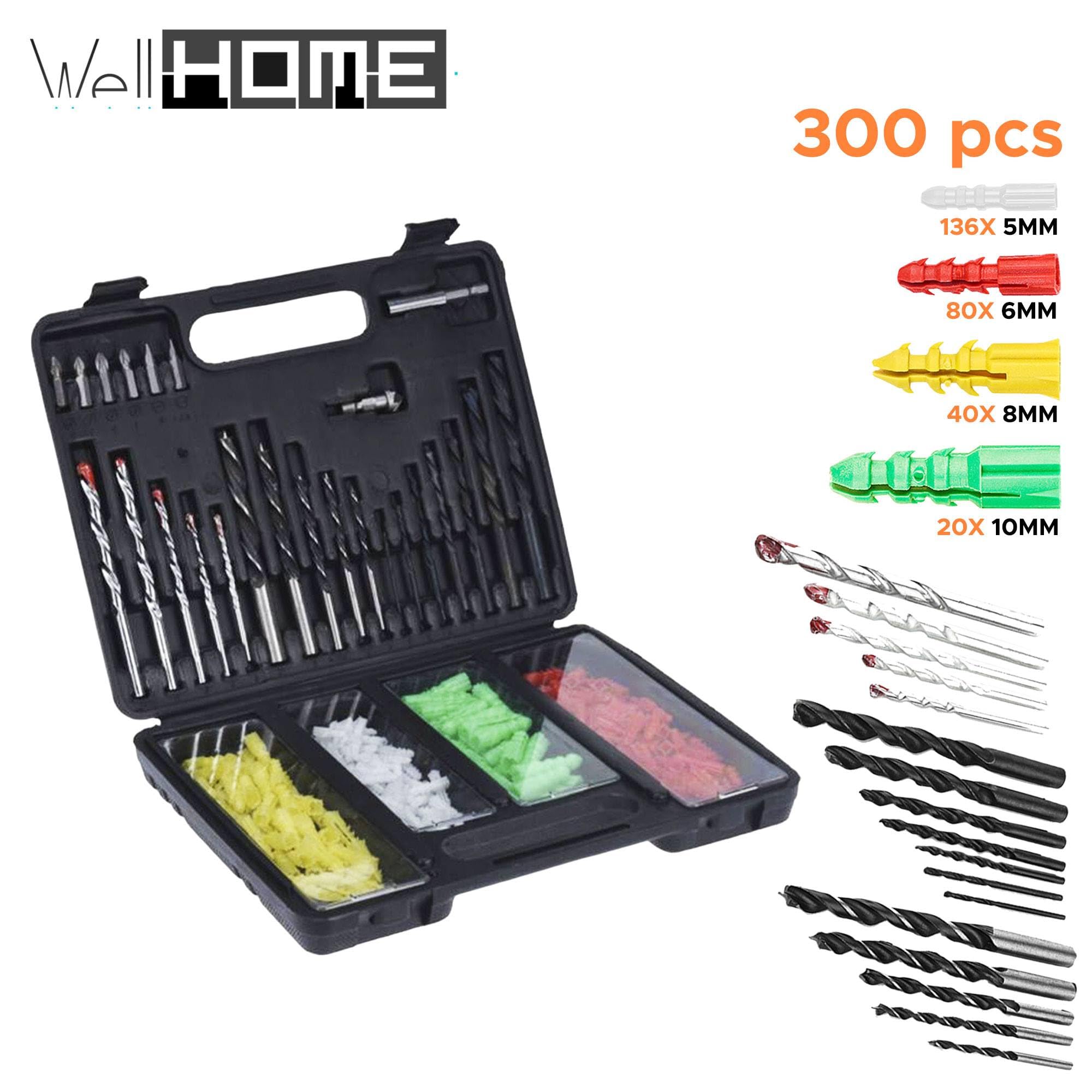 Well Home 300PC Drill Bit Set & Dowels, multicoloured, 26,2x4,4x20,9 cm - Image 2