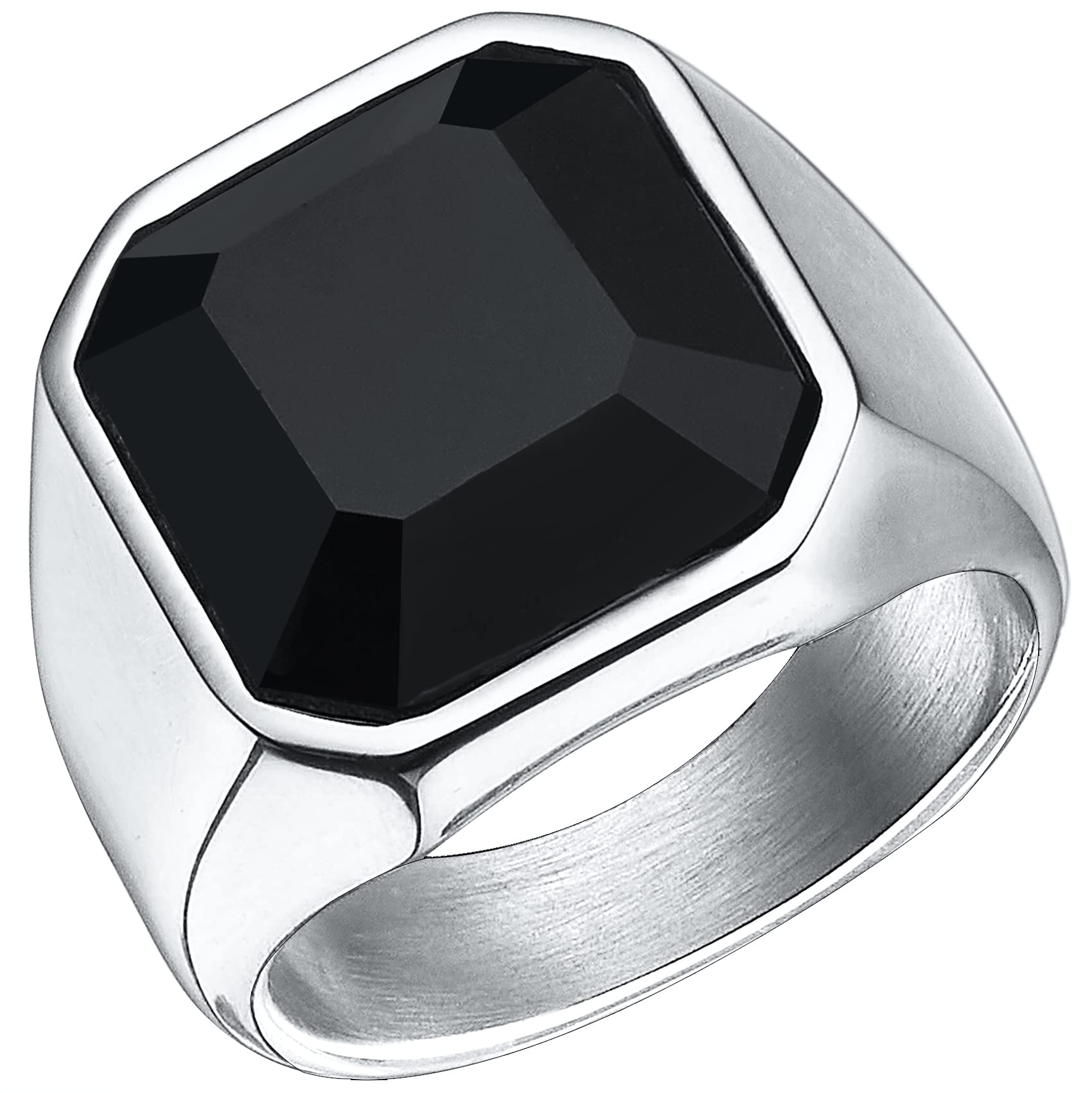 enhongMens Black Onyx Rings Stainless Steel Agate Signet Rings for Men,Silver Pinky Ring with Square Gemstone for Him