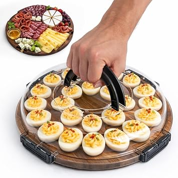 77L Deviled Egg Containers with Lid, 24-Slot Acacia Wood Deviled Egg Tray Platter for Serving and Transporting, Elegant Party & Potluck Serving Board Black