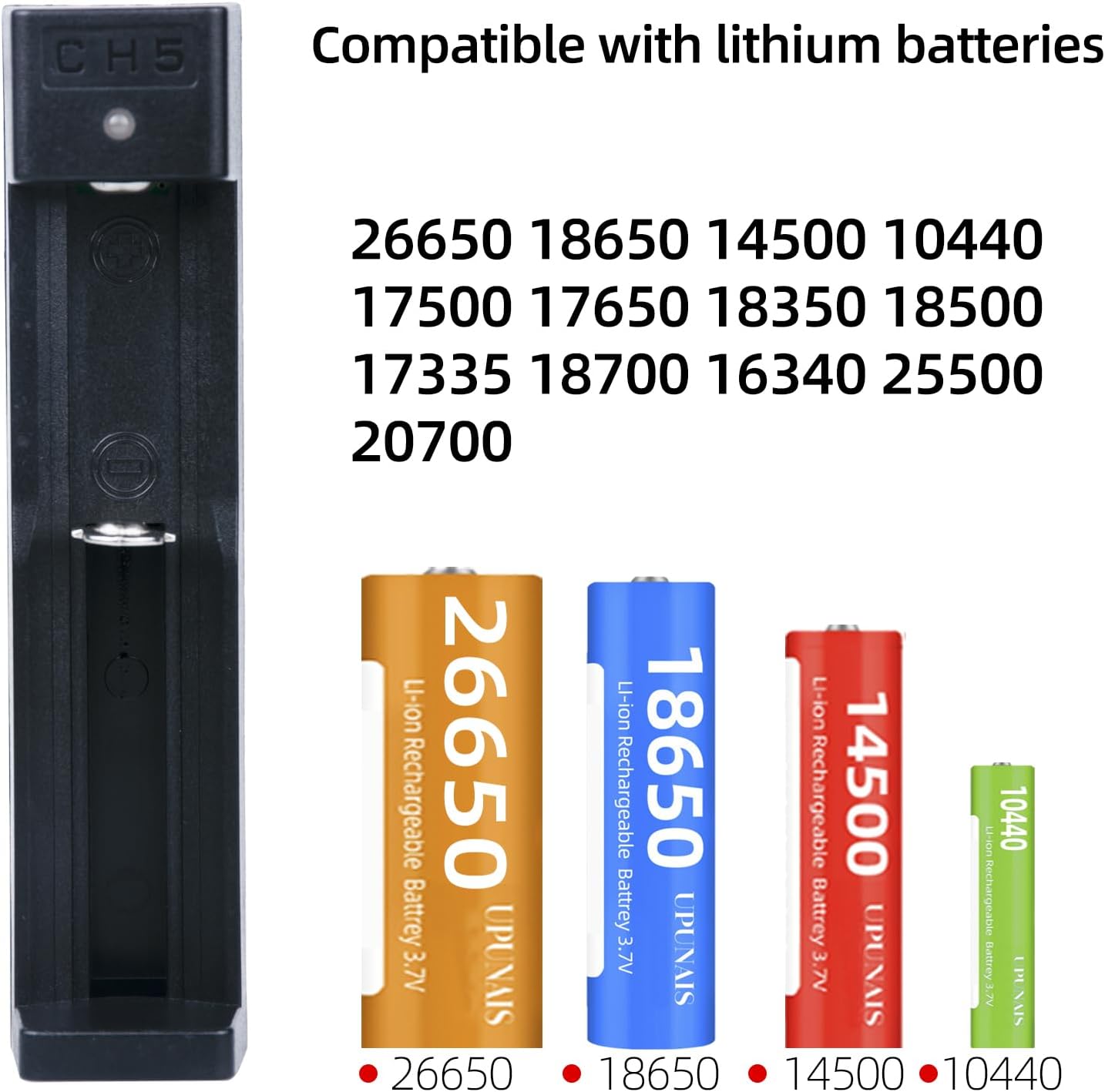 18650 Battery Charger, Suitable for Lithium Battery 18650 20700 10440 14500 18500 16340 17500 Battery Charger, USB Single Slot li-ion Rechargeable Battery Charger (Battery not Included)
