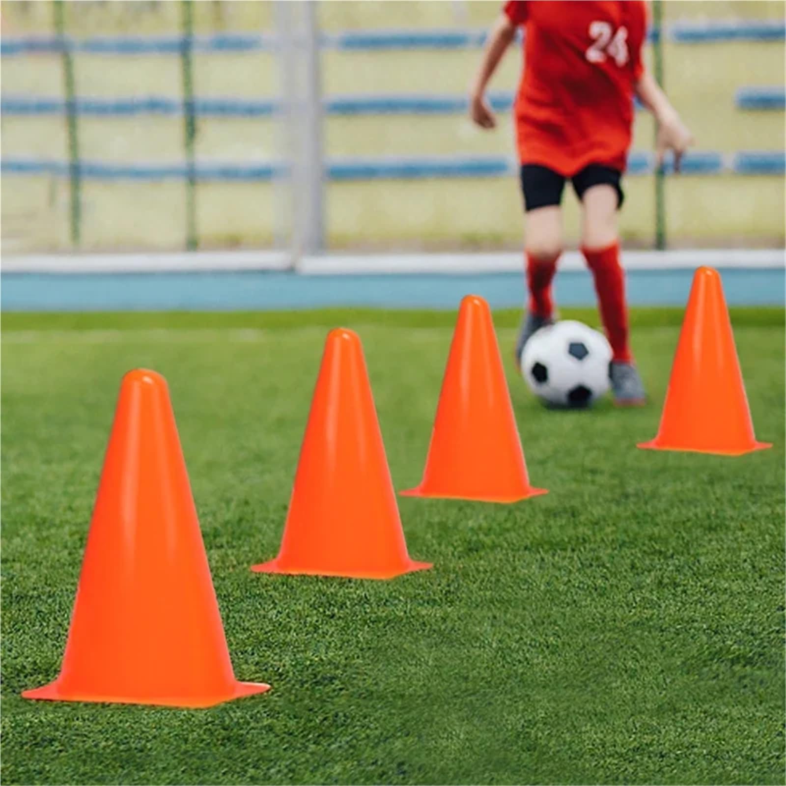 Plastikowe stożki 5 szt. 18 cm Zagęszczony futbol Piłka nożna Stożki treningowe Droga Płaski wałek Stożek Bariera Znakowanie Kubek Znacznik przeszkód do gier na świeżym powietrzu(18cm green)