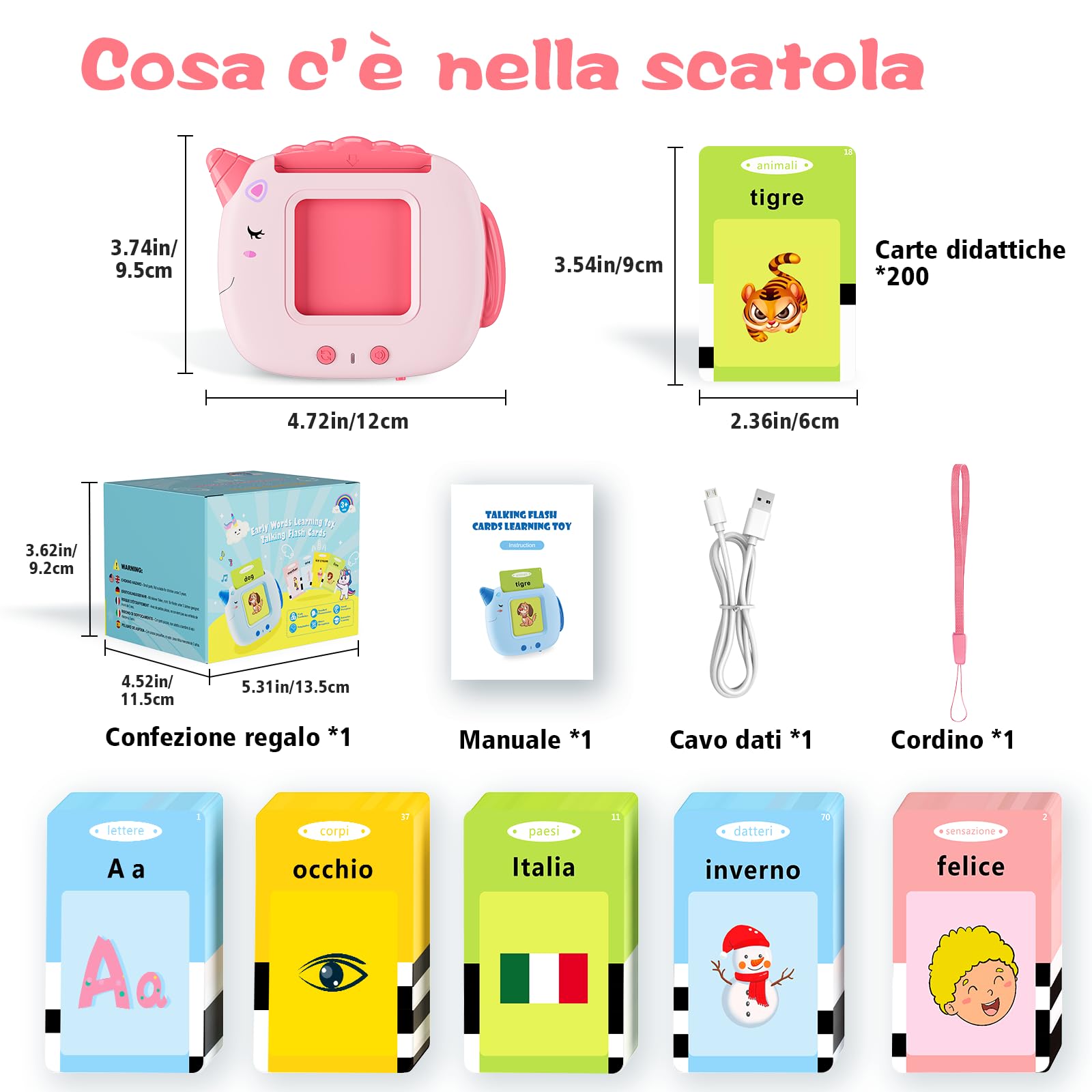 Italiano Standard, Educativi Flashcards Parlanti, Amico Vocabolo Gioco 2-6 Anni, 400 Parole Giocattoli Montessori Apprendimento, Prescolari Giochi Educativi, Regali Bambini 2,3,4,5,6 (Rosa, IT)