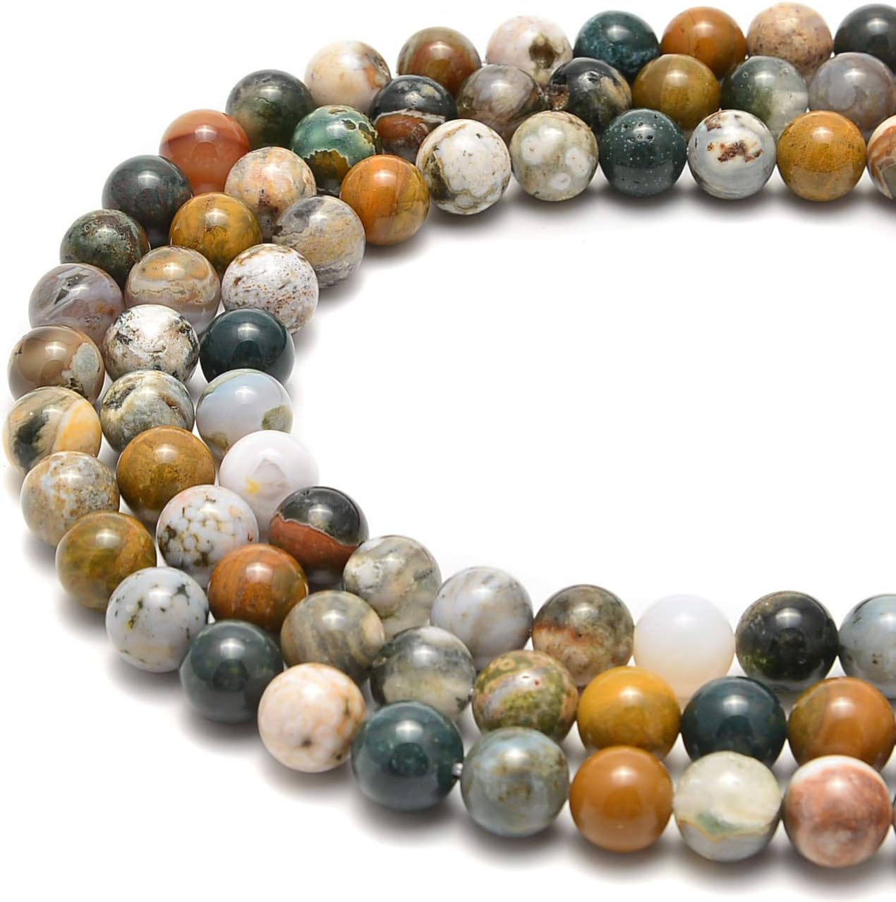JM Design Natural Ocean Jasper Smooth Round Beads Size 10mm 15.5" Strand for Jewelry Making