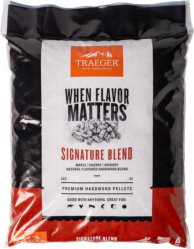 Grills Signature Blend pellets de madera 100 % totalmente natural para fumadores y parrillas de pellets, barbacoa, hornear, asar, bolsa de 18 lb