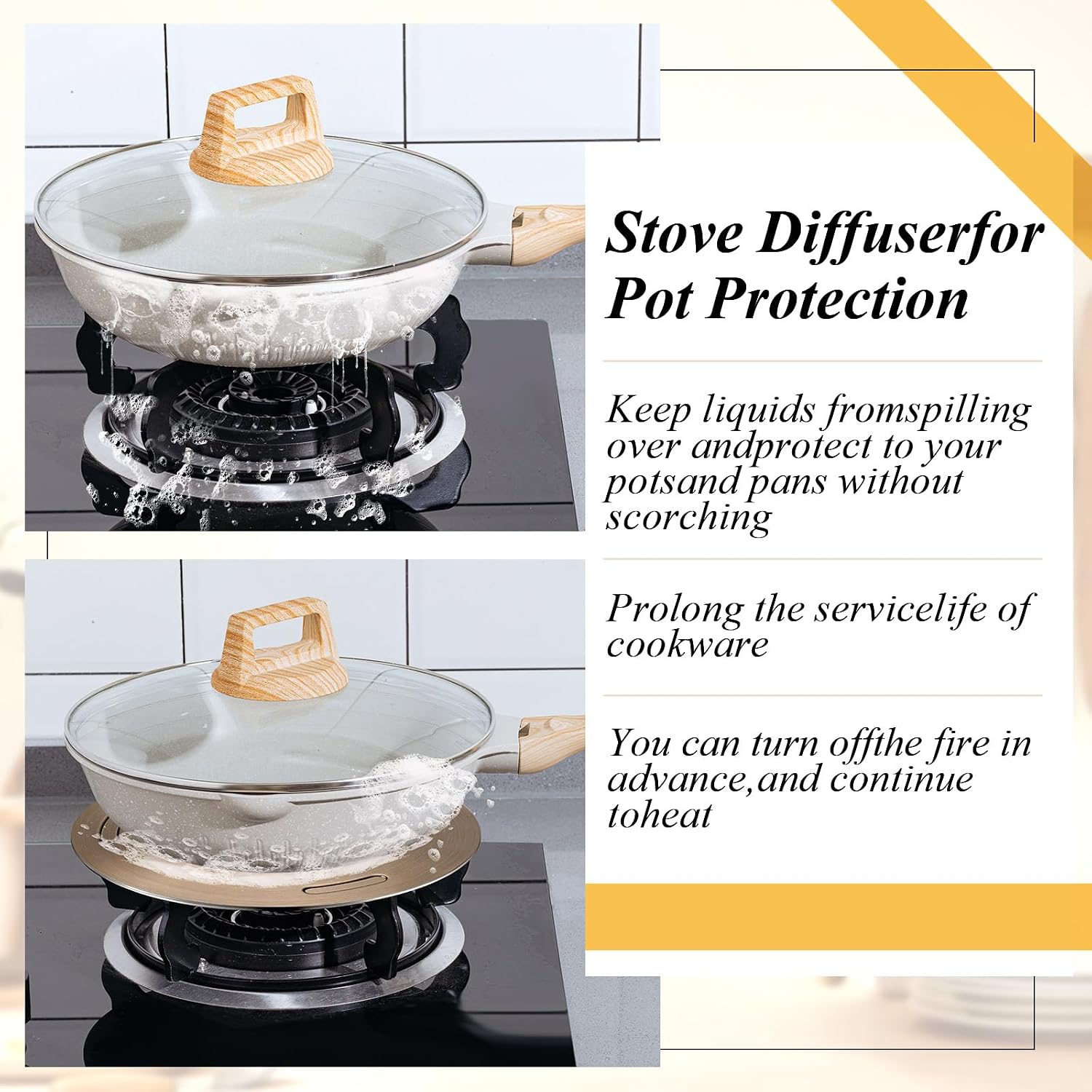 Reallnaive 11'' Stainless Steel Induction Adapter Plate Cooktop Heat Diffuser for Gas Stove Diffuser Plate with Handle Converter Disk Simmer Ring for Electric Stove (Rose Gold,3 Slot)