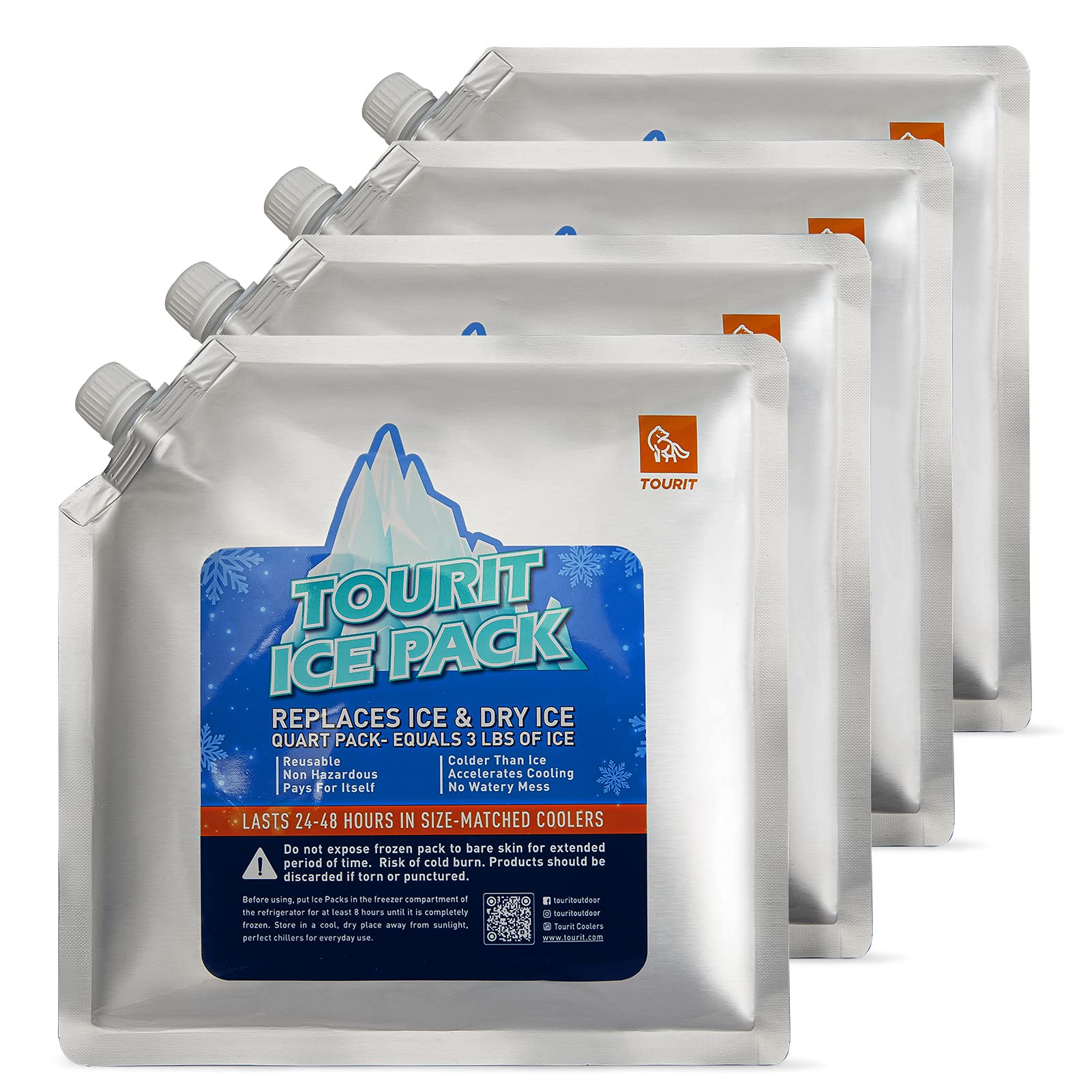 TOURITReusable Ice Pack for Coolers Long Lasting Cooler Ice Packs for Cooler Bag Lunch Bags/Boxes, Cooler Backpacks, Freezer Packs for Coolers(Set of 4)