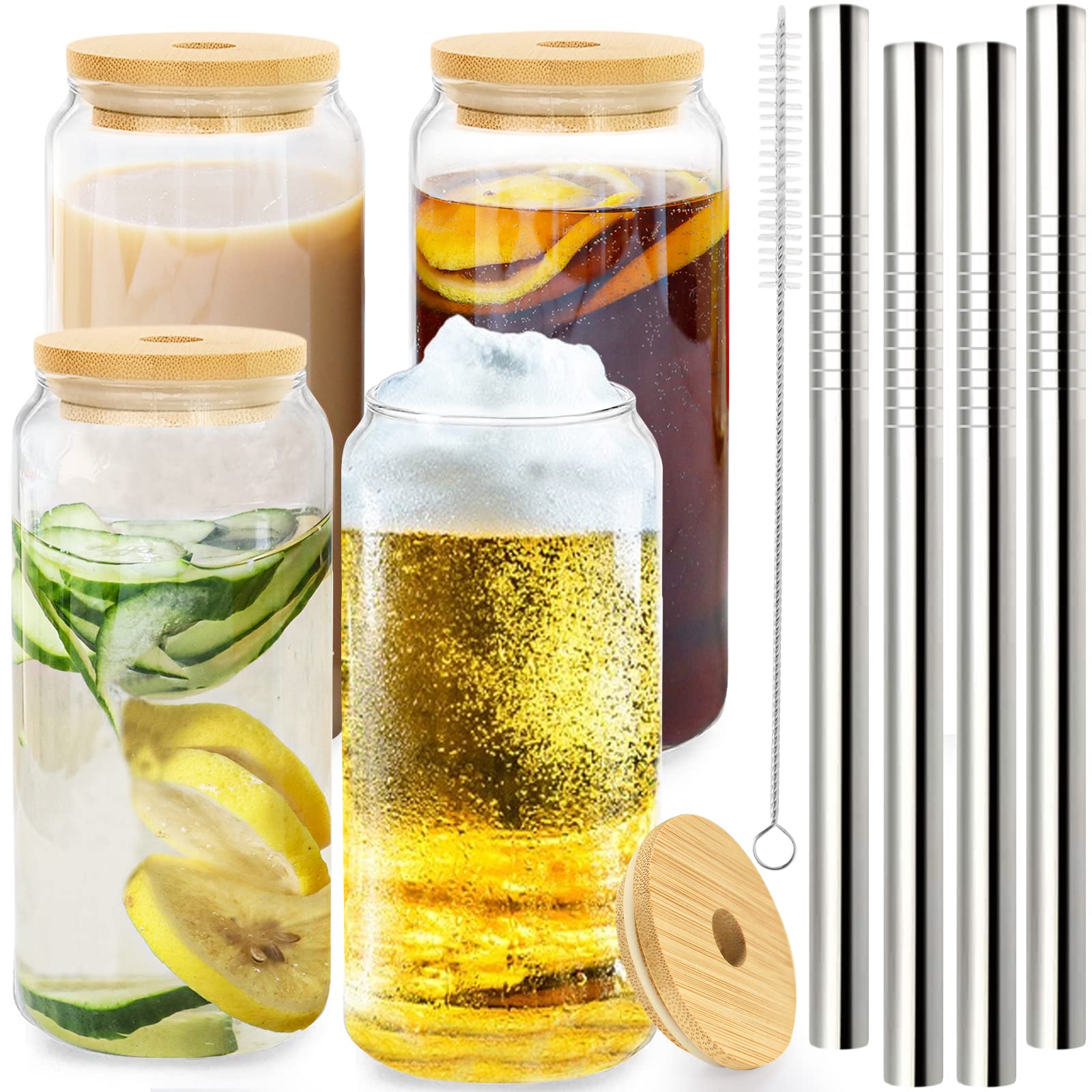 Buy EFLYING 4 Pack 20 Oz Can Glass with Bamboo Lid & Straw Regular