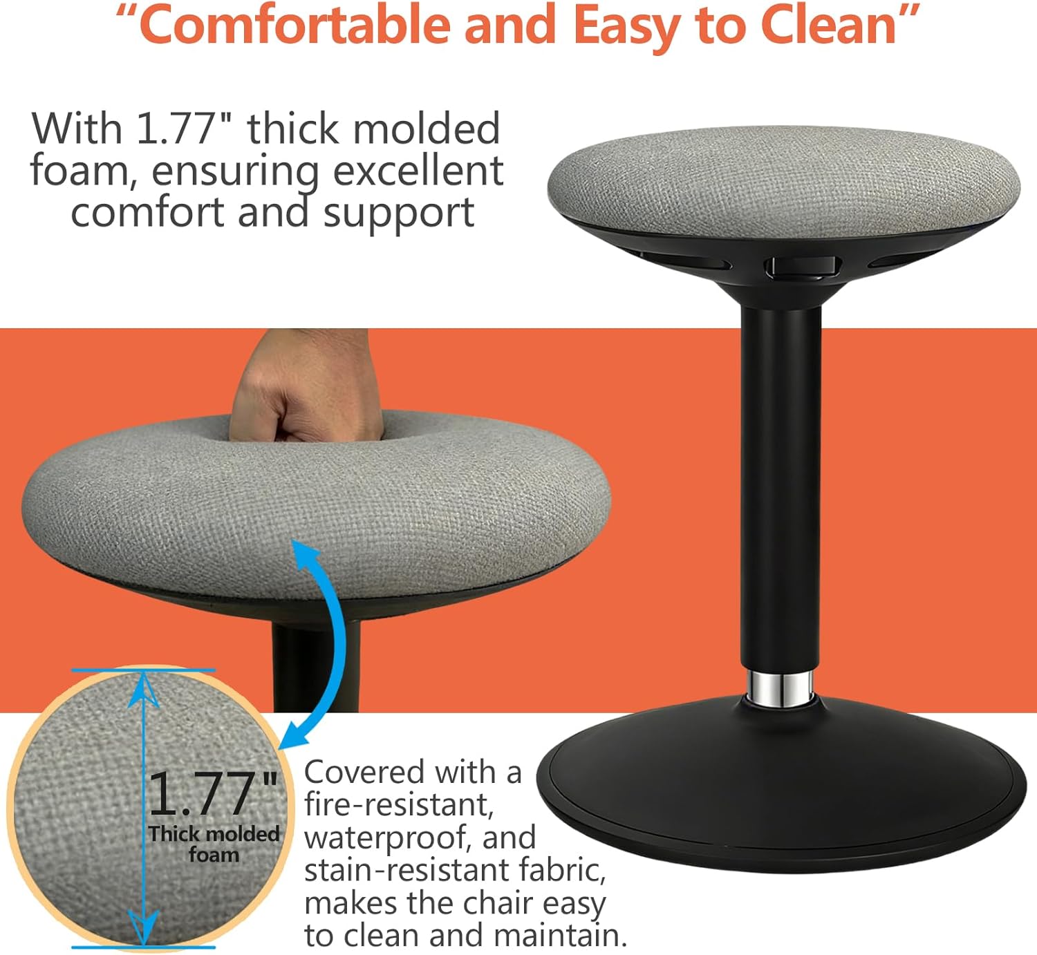 Standing Desk Balance Wobble Stools, Height Adjustable 22-32 Inch for Office and Classroom, Anti-Fatigue Standing Chairs, Ergonomic Stools with Anti-Slip Round Bottom, Grey - Image 7