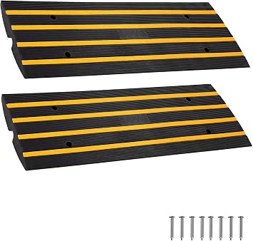 Towallmark 2Pack 48 Inch Rubber Curb Ramp for Driveway, Heavy Duty Gutter Ramp with Water Drainage Channel, Low Profile Car Curb Ramp for Curbside Bridge, Garage, Sidewalk, Loading Dock