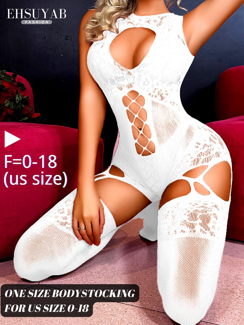 EHSUYAB Women Body Stockings Sexy, Exotic Dancer Fishnets Lingerie Glow Party, Fishnet Bodysuit Rave Outfits Club Plus Size: White