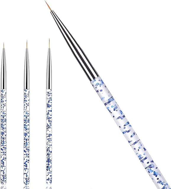 Hanyousheng 3PCs Nail Art Brushes,Acrylic Nail Art Design Painting Pen Brush Set,Professional Nail Art Brushes-Sable Nail Art Brush Pen,Detailer, Liner,Brush Dotting Tool