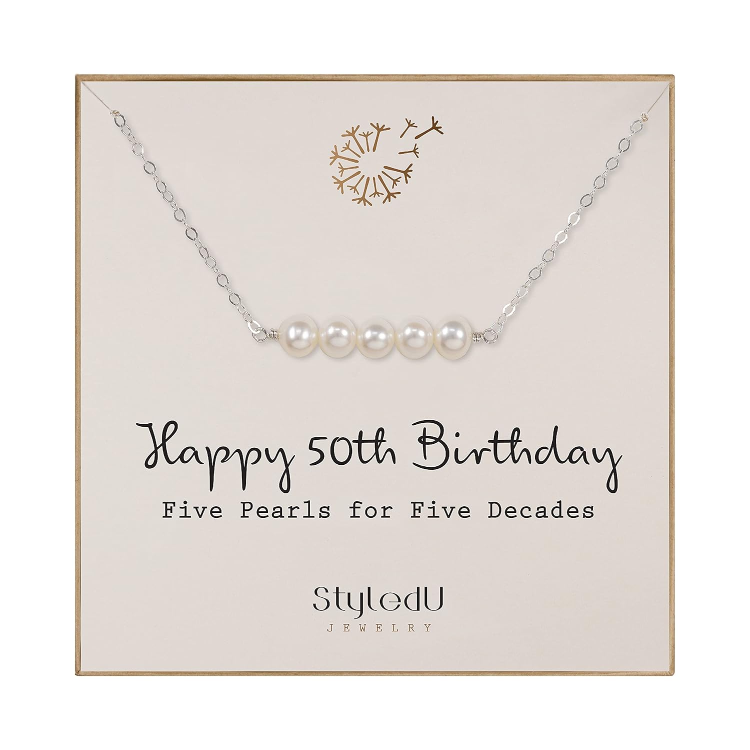 50th Birthday Gifts for Women, Sterling Silver 5 Freshwater Pearl Bar Necklace, 5 Decades Necklace, Gifts for Women Turning 50, 50 Year Old Birthday Gifts for Her
