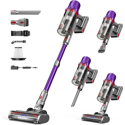 Cordless Vacuum Cleaner - Powerful Stick Vacuum with HEPA Filter, 55-Min Runtime, LED Light, Anti-Tangle Brush, Detachable Battery, Lightweight for Home, Pet Hair, Carpets & Hard Floors