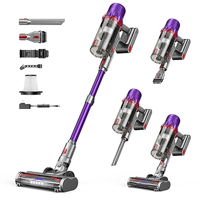 Cordless Vacuum Cleaner - Powerful Stick Vacuum with HEPA Filter, 55-Min Runtime, LED Light, Anti-Tangle Brush, Detachable Battery, Lightweight for Home, Pet Hair, Carpets & Hard Floors