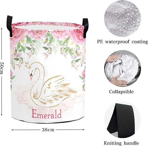 Miniatura 2 de Cesta de lavandería personalizada con diseño de cisne floral, impermeable, con asas, plegable, cesta de almacenamiento para oficina y baño