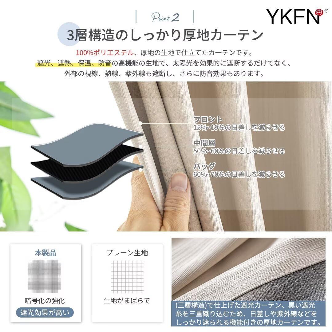 Amazon｜YKFN 遮光カーテン 200cm丈 幅120cm 1枚 小窓 カーテン 遮光