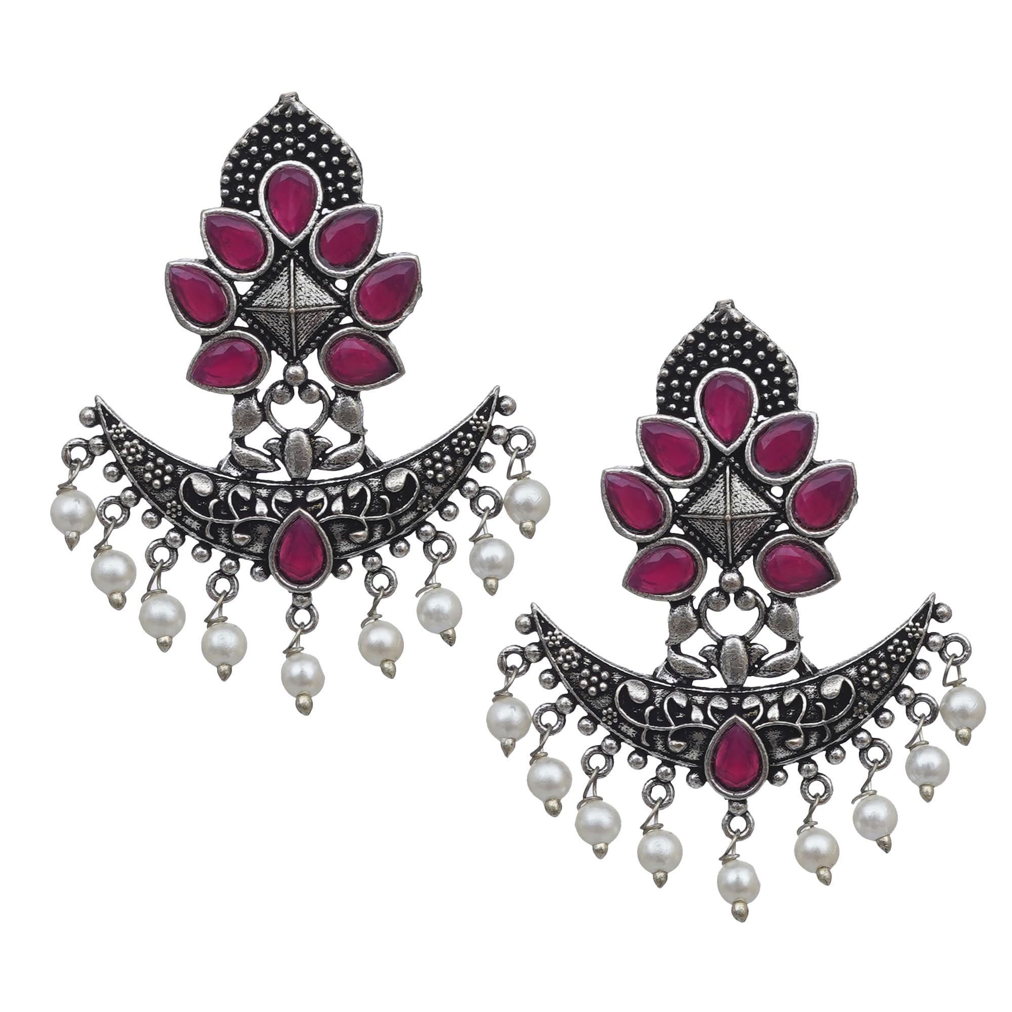 Privaanshi Earrings for Women & Girls | Traditional German Silver Oxidised Earrings With Pearl Drops / 1 Pairt (B0CGS14YF6) Amazon Price History, Amazon Price Tracker