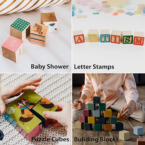 Miniatura 6 de Bloques de madera sin terminar para manualidades de 1 pulgada, 50 bloques de madera en blanco para manualidades, cubos de madera natural, bloques