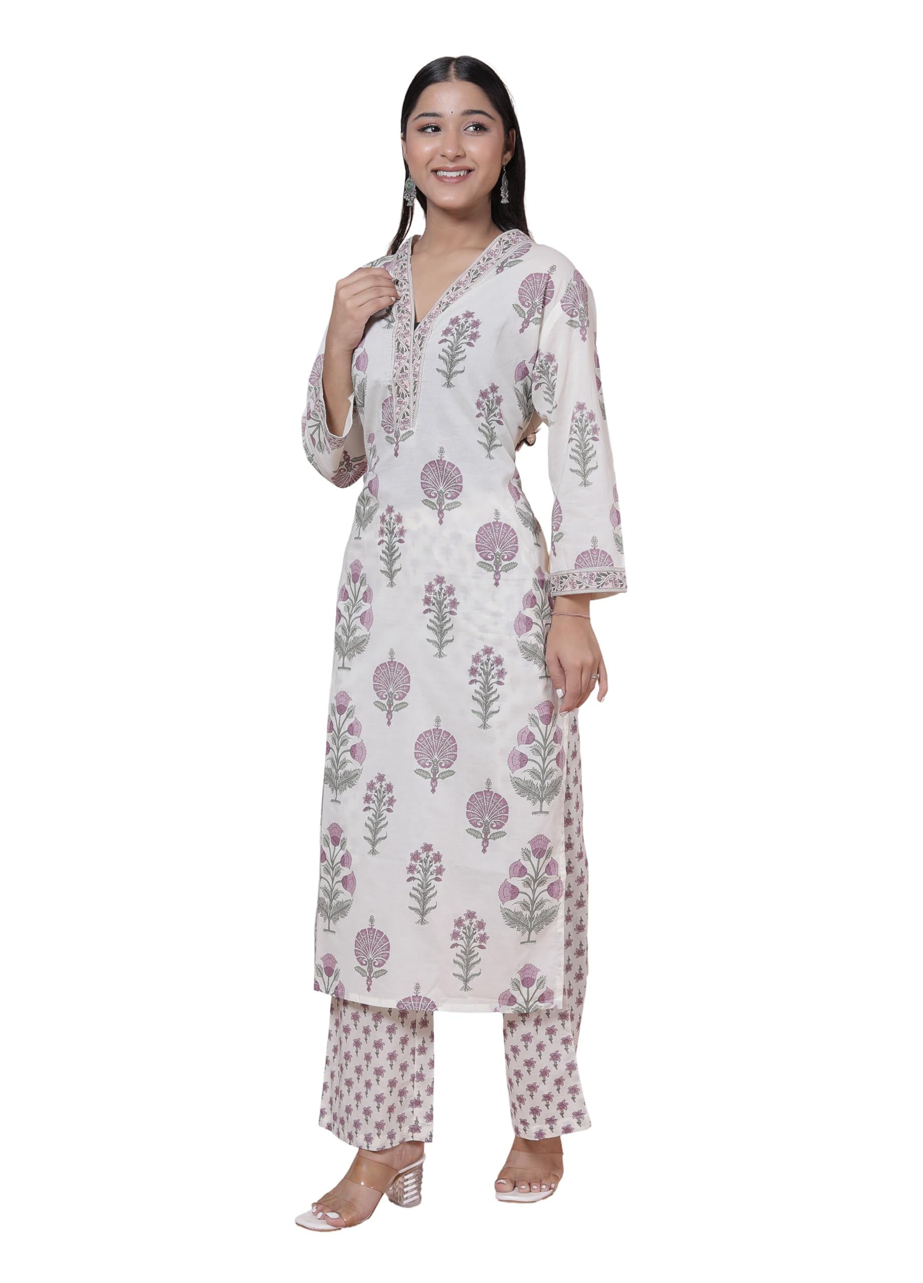 akritik Kurta Pant Set for Women Pure Cotton Printed Kurta Pant Set (Off White)-picture-19