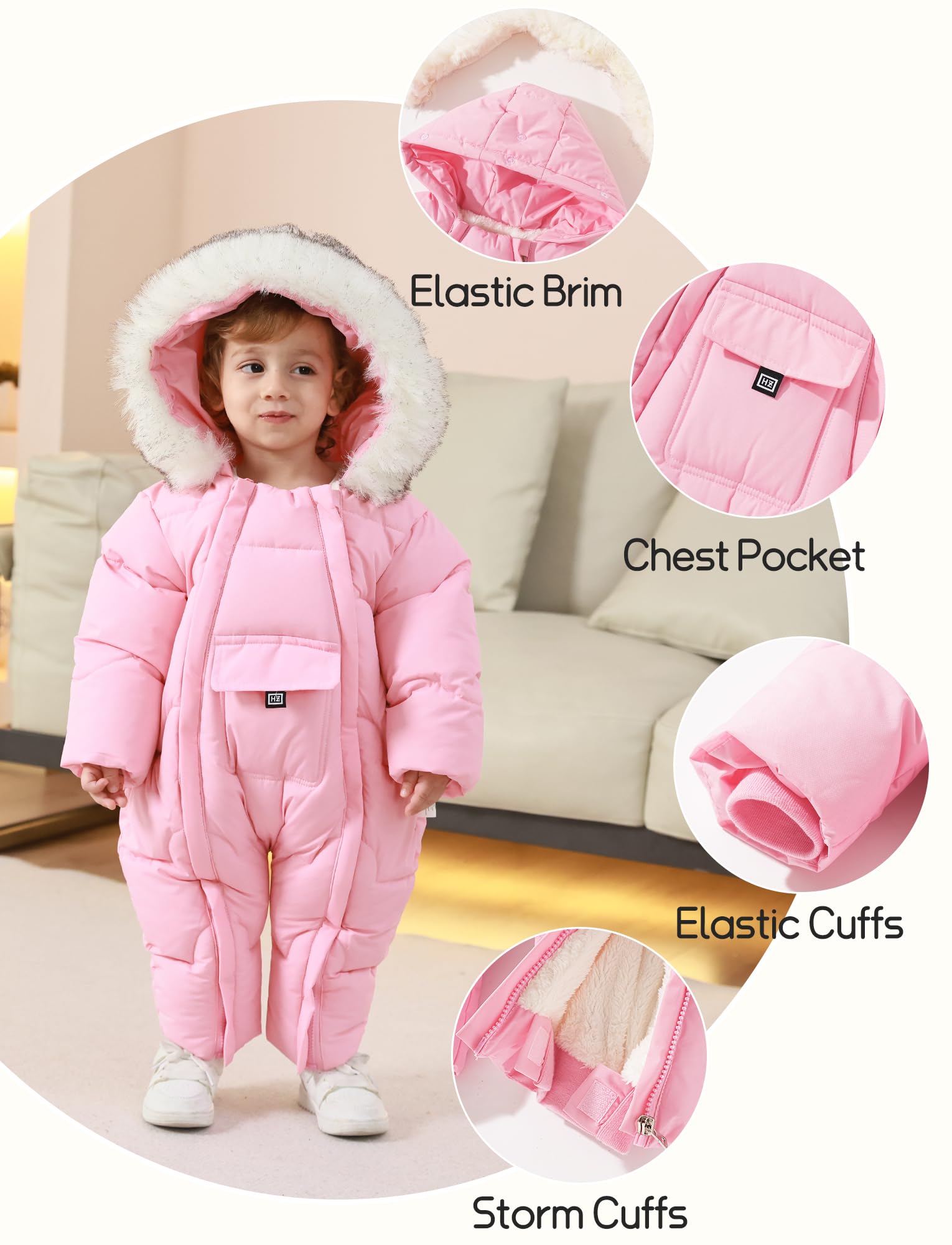 SEAUR Combinaison de Neige Bébé Doublée Barboteuse d'Hiver à Capuche Fermetures Éclair Nouveau-né Filles Garçons Tenues Chaudes 3 mois-3 ans