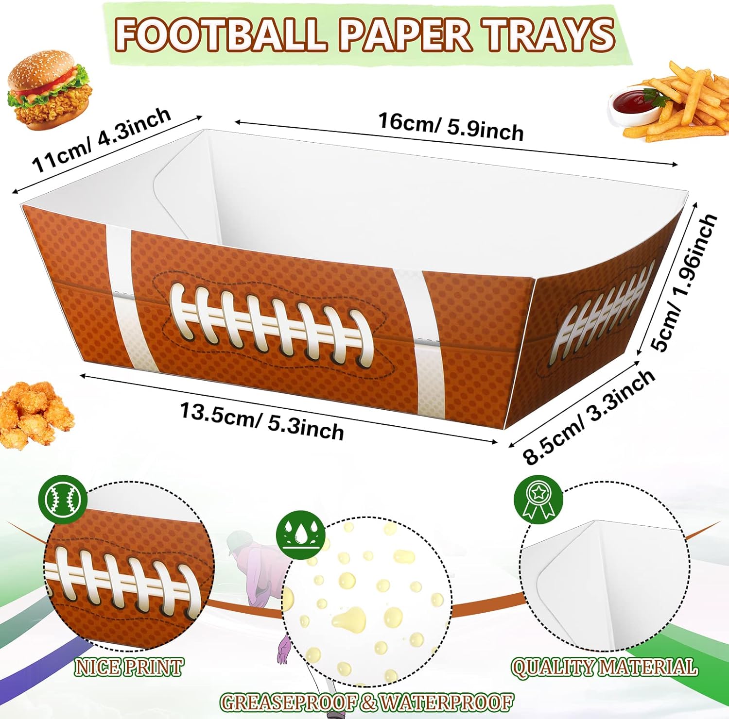200 Pcs Football Party Supplies 1.1 lb Including 100 Paper Serving Trays and Grease Resistant Liner Sheets for Sport Game Celebrations, Birthday Favors, and Decorations