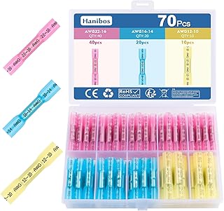 Hanibos 70 Pcs Heat Shrink Butt Connectors 10-26 AWG Crimp Connectors Heat Shrink Insulated Waterproof Butt Connectors Heat Shrink Crimps Automotive Marine Butt Connectors