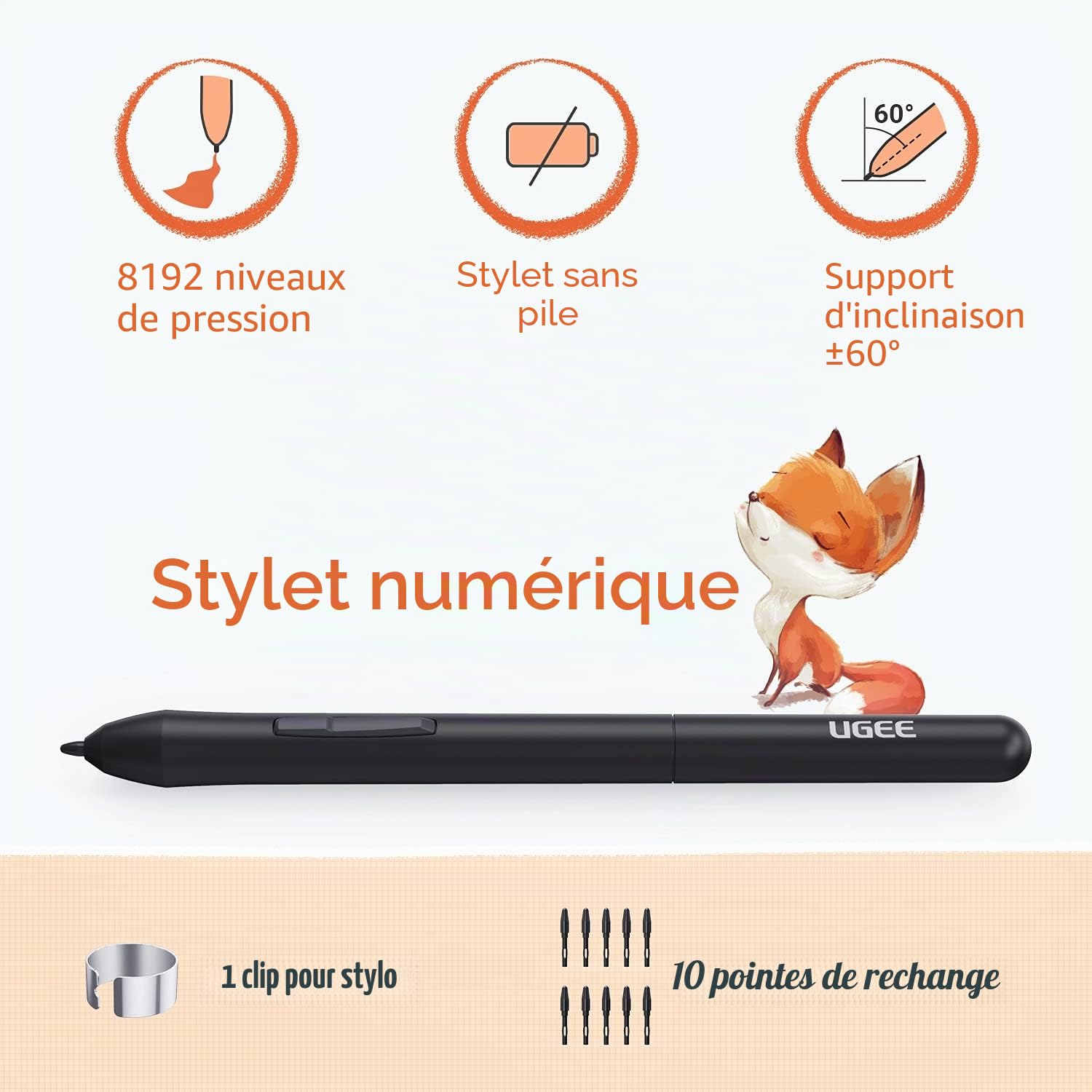 UGEE S640 Tablette Graphique, Tablette de Dessin Numérique avec Stylet sans Pile Sensibilité à la Pression 8192 Tablette à Stylet 10 Touches de Raccourci Compatible avec Windows Mac Linux Android