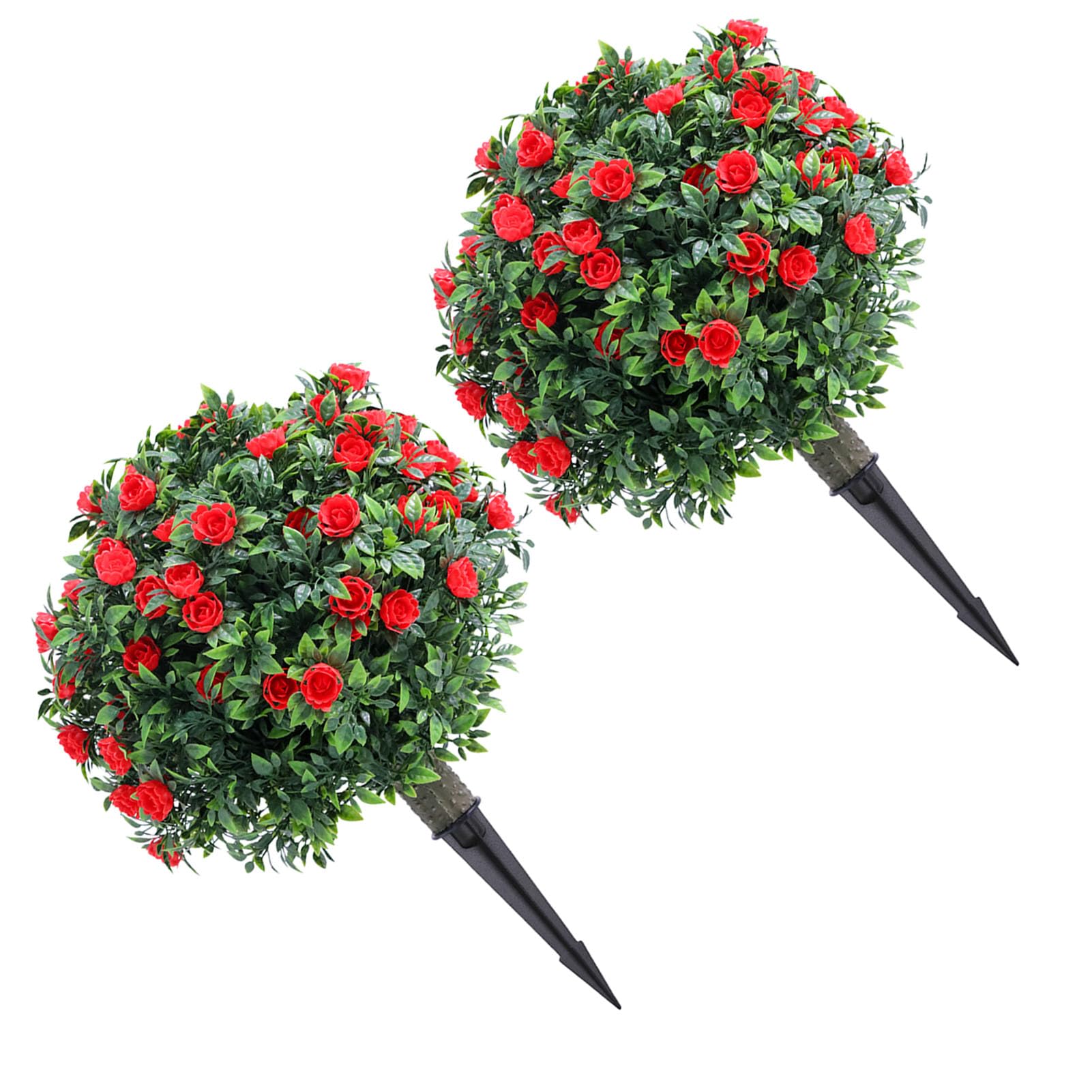 Rengue Albero di Palla Topiaria con Rosa Artificiale, Topiari Artificiali Pollici PE Pianta Finta Arbusto Verde Finto con Picchetto, per Giardino Portico Cortile Patio Decor Palla di Rosa