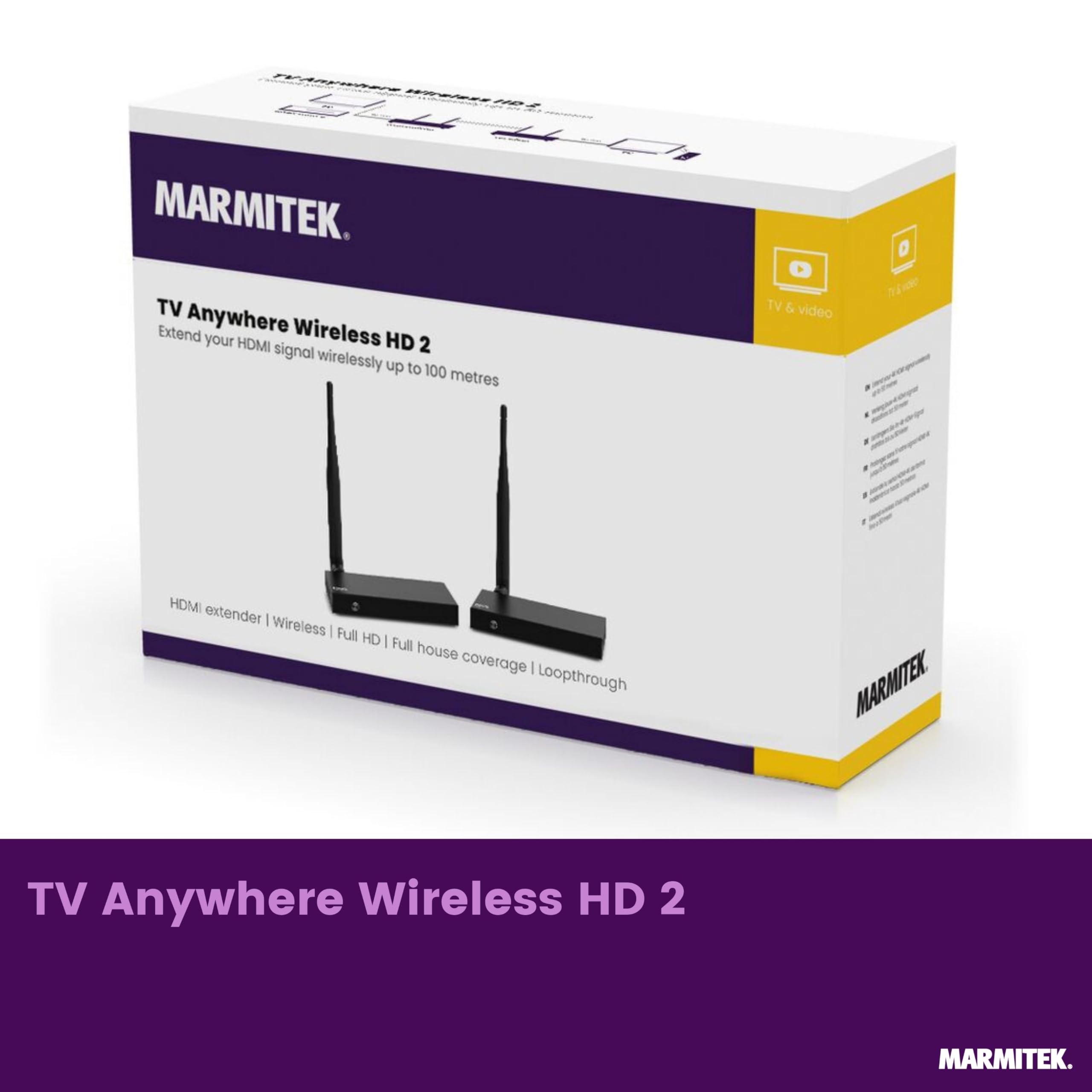 Extender HDMI Wireless Marmitek TV Anywhere Wireless HD 2 – Trasmissione HDMI senza fili Full HD 1080p – Portata Lunga – Plug & Play – TV in tutta la casa
