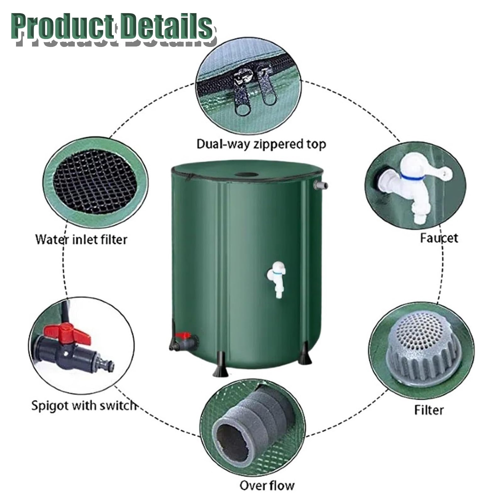 Depósito plegable para recolección de agua de lluvia con filtro de grifo, barril de lluvia de PVC grueso con cierre ER, 1000 L para jardín y patio (negro)