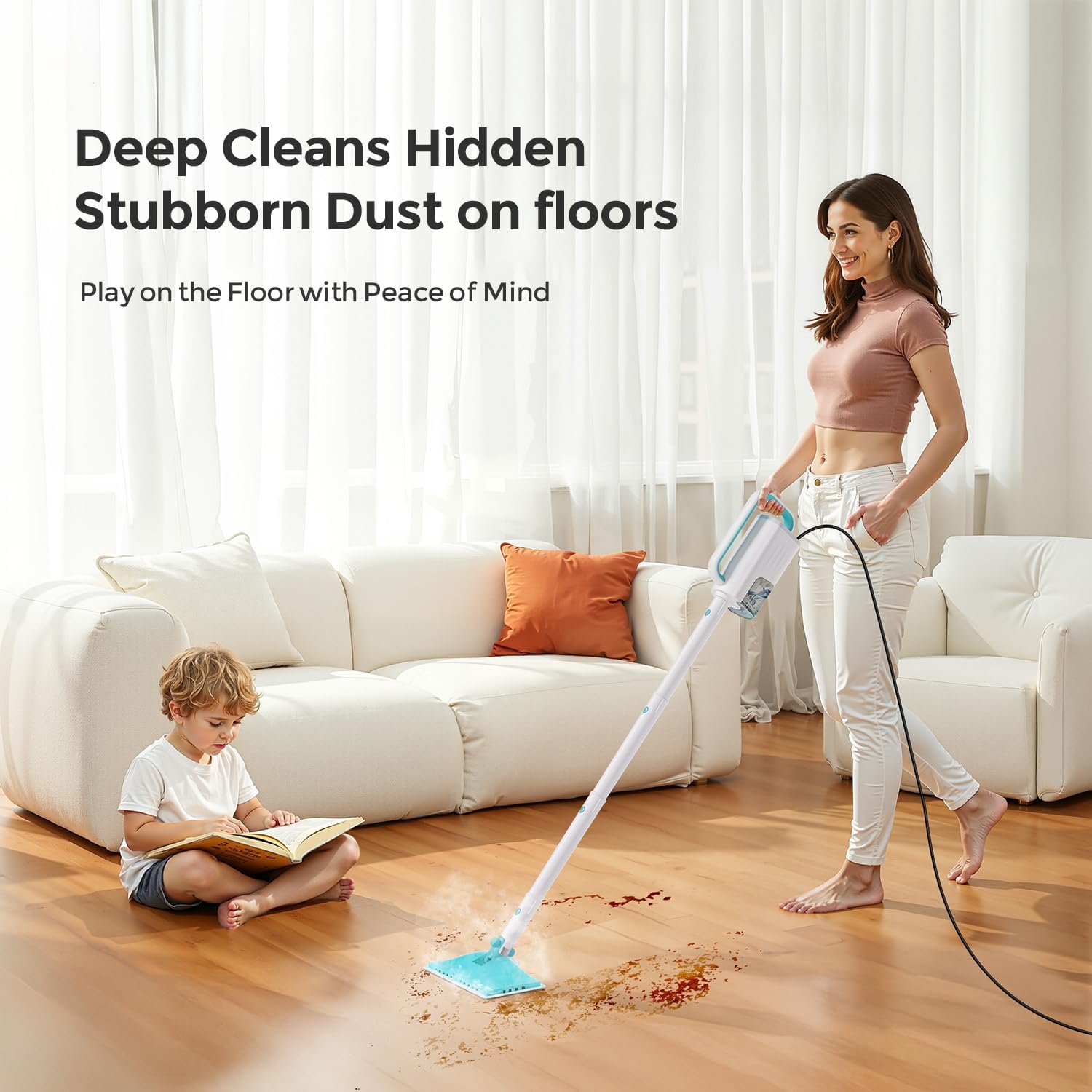 Steam Mops for Floor Cleaning,All-in-One Steam Cleaner for Home with 2 Levels Steam Mode,350ML Tank,23FT Cord, Detachable Handheld Steam Cleaner for Tile,Grout,Furniture,Carpet,Grill,Wall