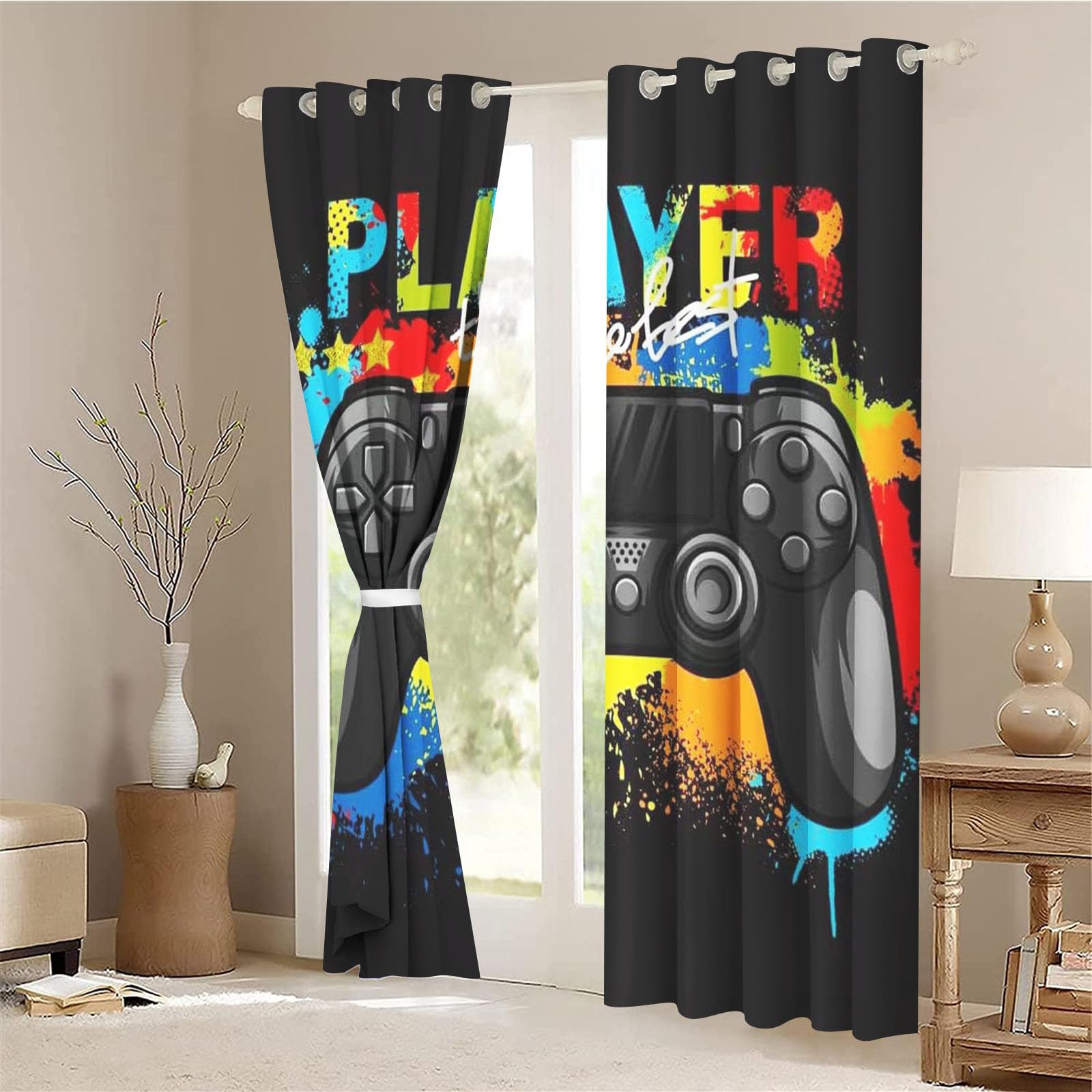 Gaming Vorhänge Game Fenstervorhang Schlafzimmer 100x140cm Gamer Blickdicht Vorhnge Wasserdichter Stoff Gaming Vorhang 2 Set Blickdicht (2,183 x 160 cm(2X91X160cm))