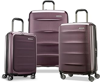 Samsonite Octiv Pro 3-Piece Hardside Lightweight (21/24/28) Front Pocket Carry-On Pro, Medium & Large-Checked Luggage Set, Expandable, Four Spinner Wheels, Adjustable Handle, TSA Lock – Purple