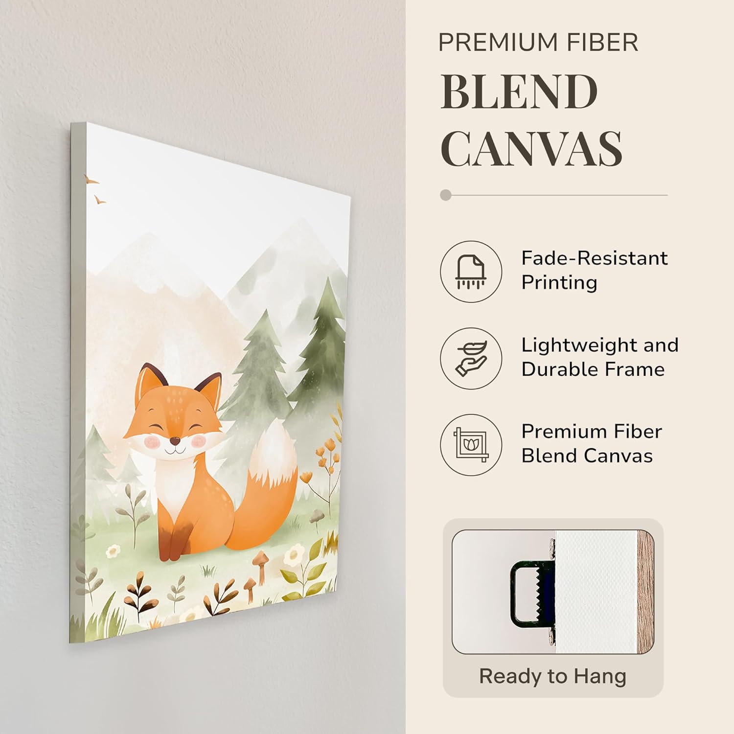 Woodland Nursery Wall Art – Set of 3 Neutral 12×16 Inch Animal Canvas Prints (Deer, Bear, Fox), Printed from Original Hand-Drawn Illustrations, Framed & Ready-to-Hang Baby Room Decor for Boys & Girls