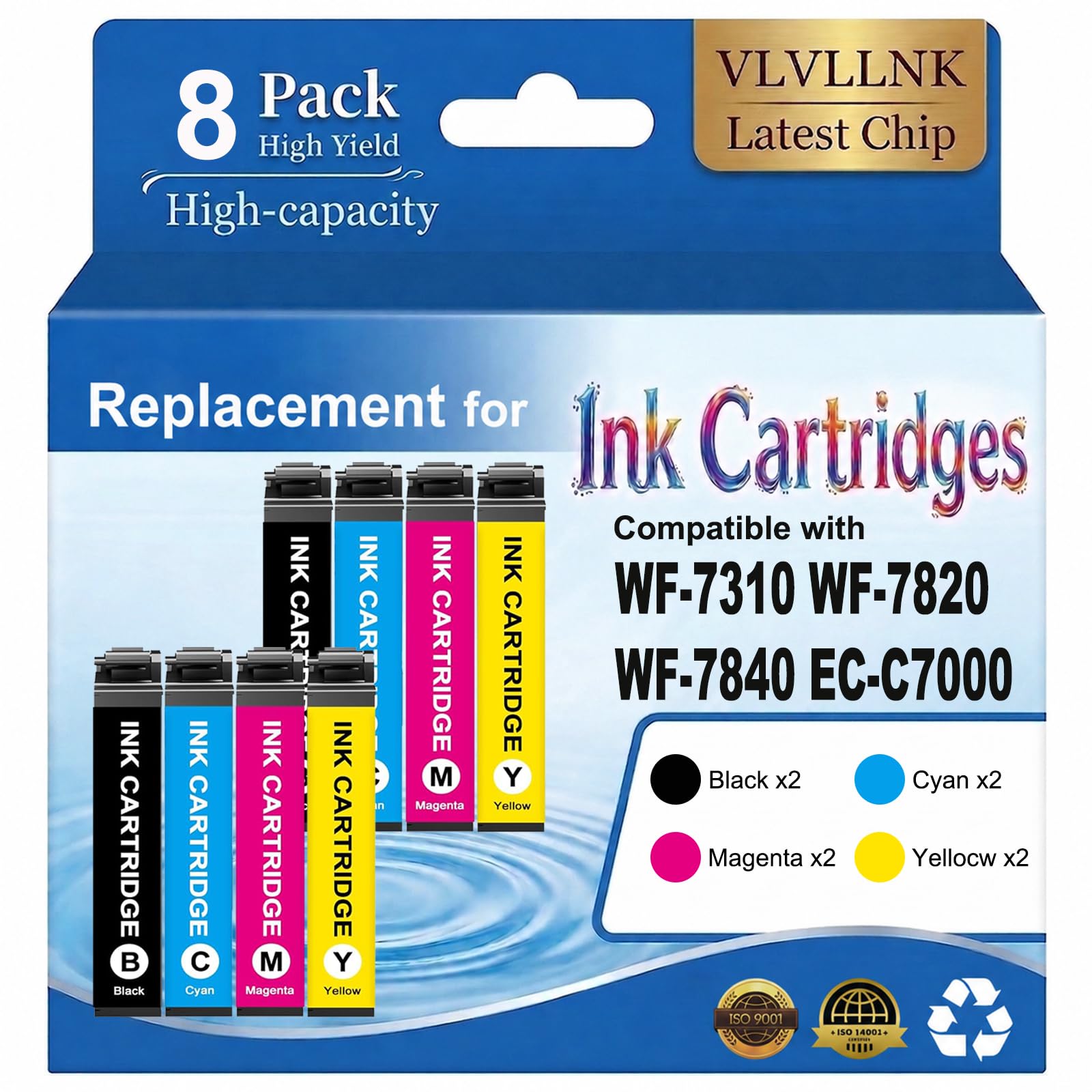 Photo 1 of VLVLLNK Remanufactured for Epson 812XL Ink Cartridges Combo Pack for 812 XL 812 Ink Cartridges Work with Workforce Pro WF-7840 WF-7820 WF-7310 EC-C7000 Printer (8-Pack, 2BK/2C/2M/2Y)