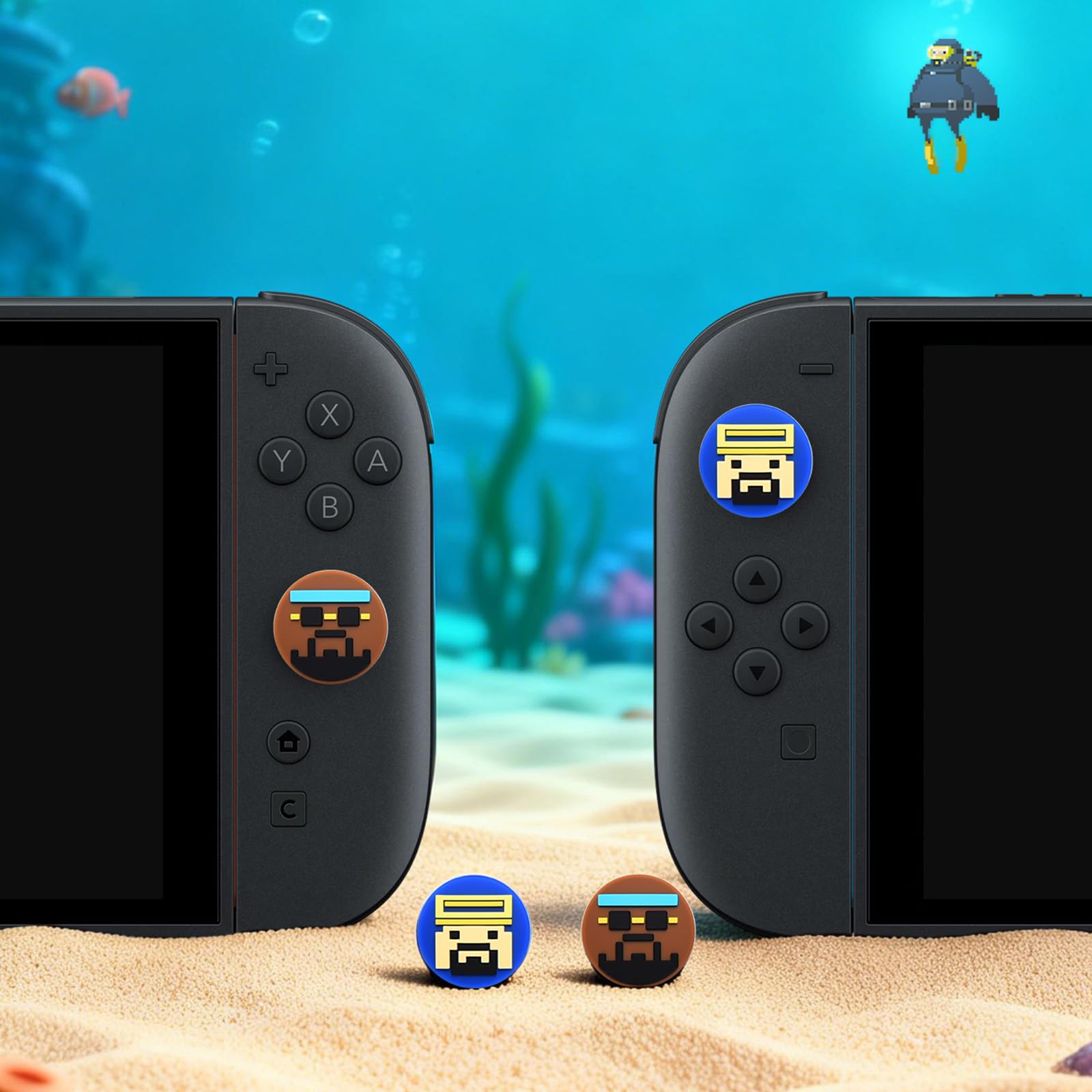 Funlab x Dave the Diver Jointly-Designed Switch 2 Silicone Thumb Grips Caps, Button Covers, Joysticks Anti-Slip Cap Analog Stick Cover, Comfortable Grip Button Caps for Switch 1 Pro Controller (4PCS) — view 8