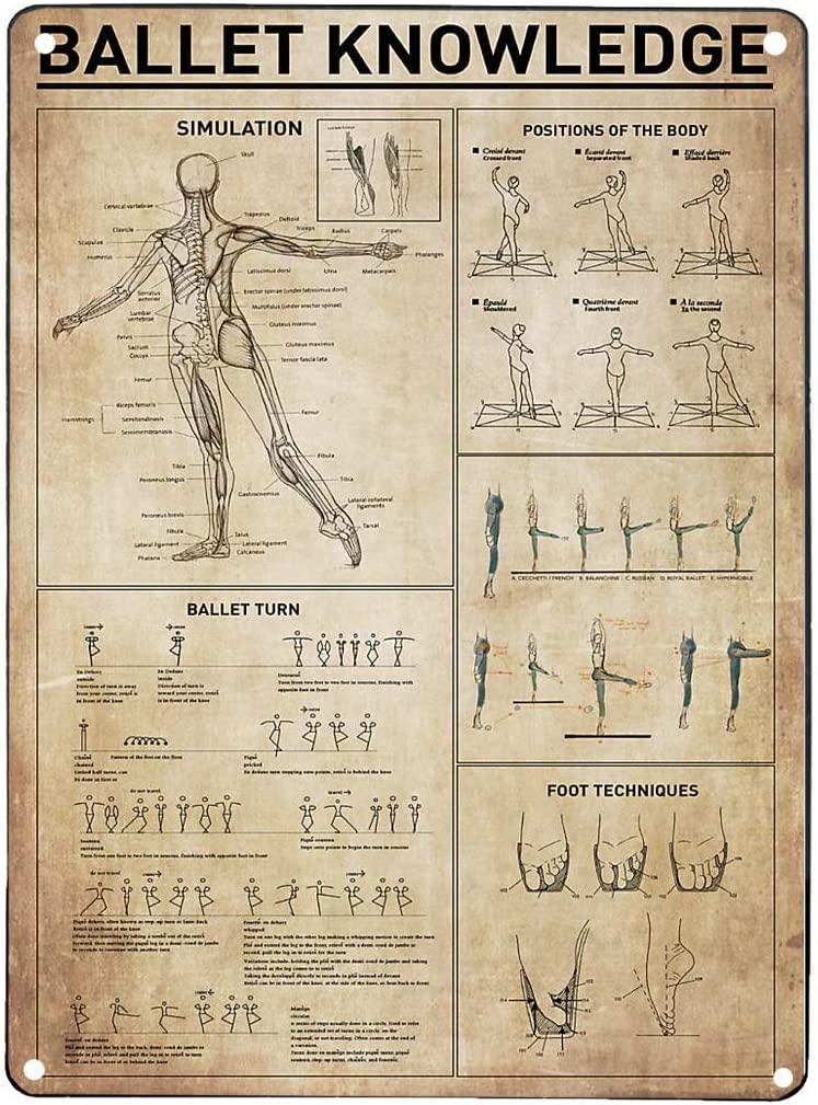 rayprint Ballet Knowledge Metal Signs Dance Studio Vintage Posters Ballet Dancers Guide Home Wall Decor Room Decor Printed Retro Plaque 12x16 Inches