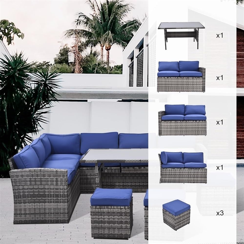 Patio Furniture Set 7 Piece Wicker Outdoor Furniture, Rattan Patio Sectional Sofa Conversation Set