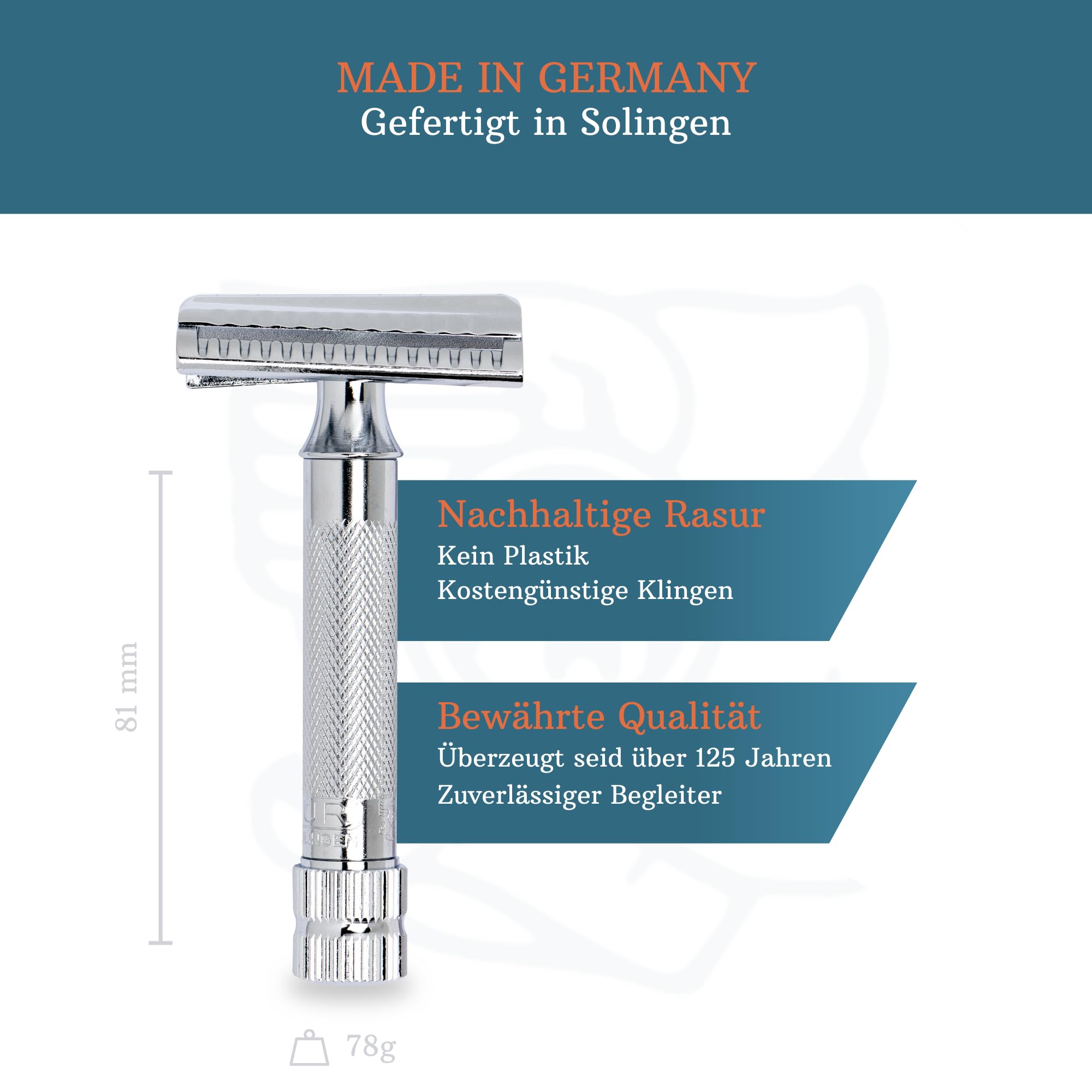 MERKUR 37C Maquinilla de afeitar de seguridad de corte inclinado – Acabado cromado brillante, peine cerrado, afeitado clásico – Made in Germany