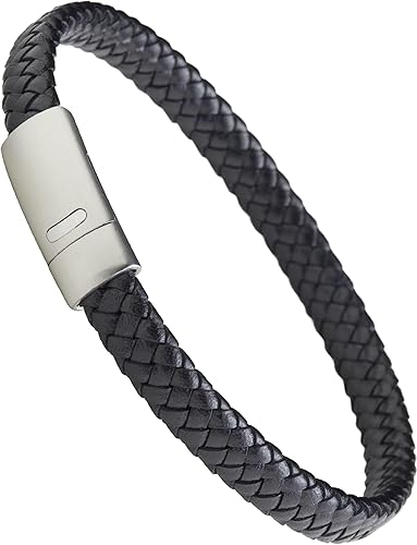 LUXAR Mens Genuine Leather Bracelet Interwoven Black Leather Bracelets with Brushed Stainless Steel Clasp Minimalist, Designer Jewelry for Men