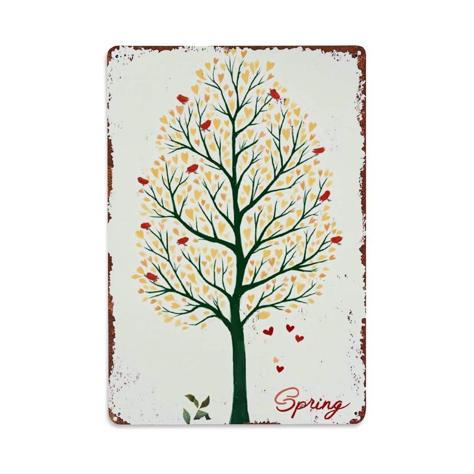 Spring Tree With Hearts And Birds Retro Metal Tin Sign, Vintage Decor Art Poster for Bar, Home, Man Cave, Kitchen, Laundry Room Gift 8x12Inch