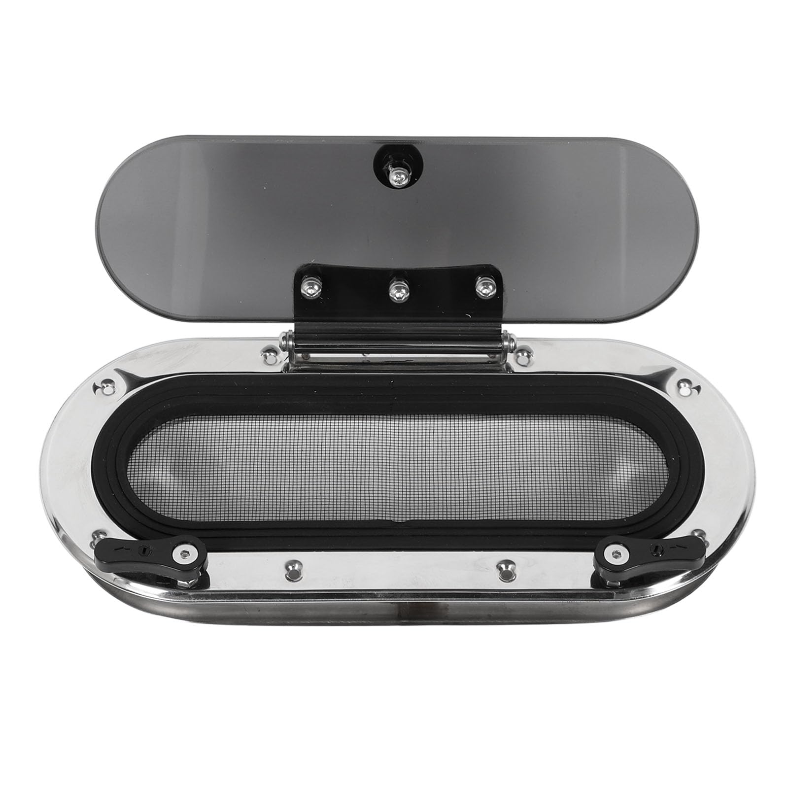 Oscurante per barche, oblò ovale in acciaio inox con frangivista, impermeabile, vetro temperato apribile verso l'interno, per barche e yacht, 13,58 x 5,91 pollici