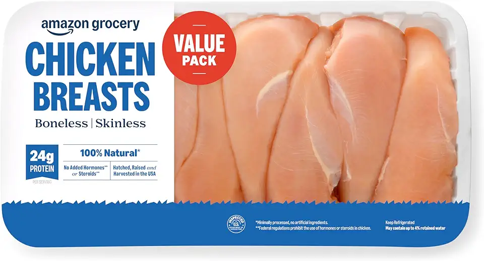 Amazon Grocery, Chicken Breast Fillets Value Pack, Boneless Skinless, 100% Natural, Weight Varies