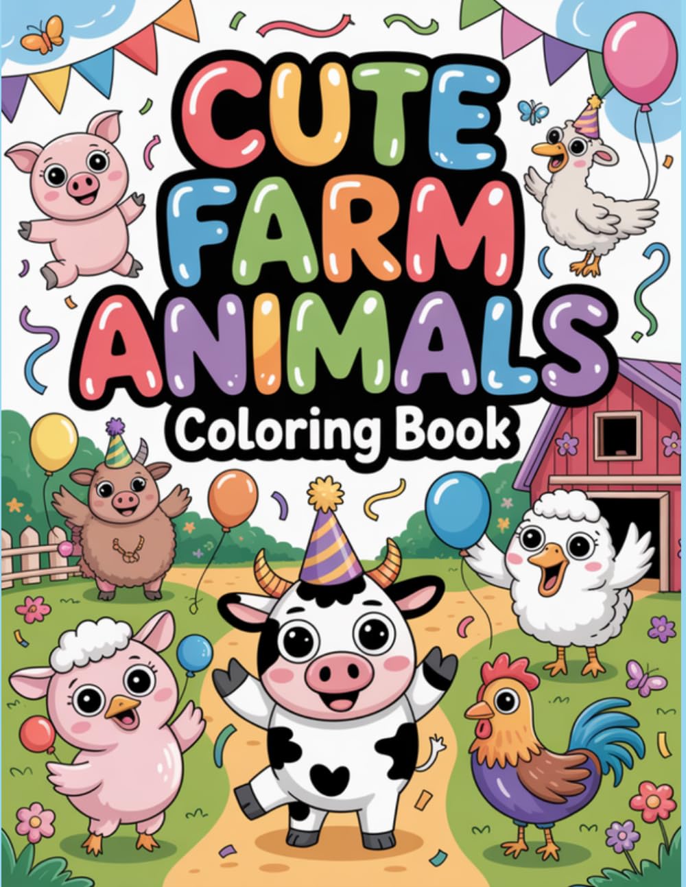 Cute Farm Animal Coloring Book for Kids: 50 Beautiful Coloring Pages with Cute Farm Animals for Kids Fun and Easy Coloring Pages for Kids Ages 4–8 (Coloring Adventures for Kids)