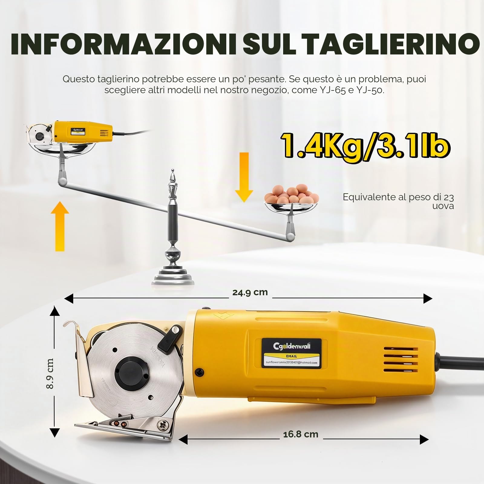 CGOLDENWALL YJ-70A - Forbici elettriche a lama rotante per tessuto 70 m 220 V con lama ottagonale