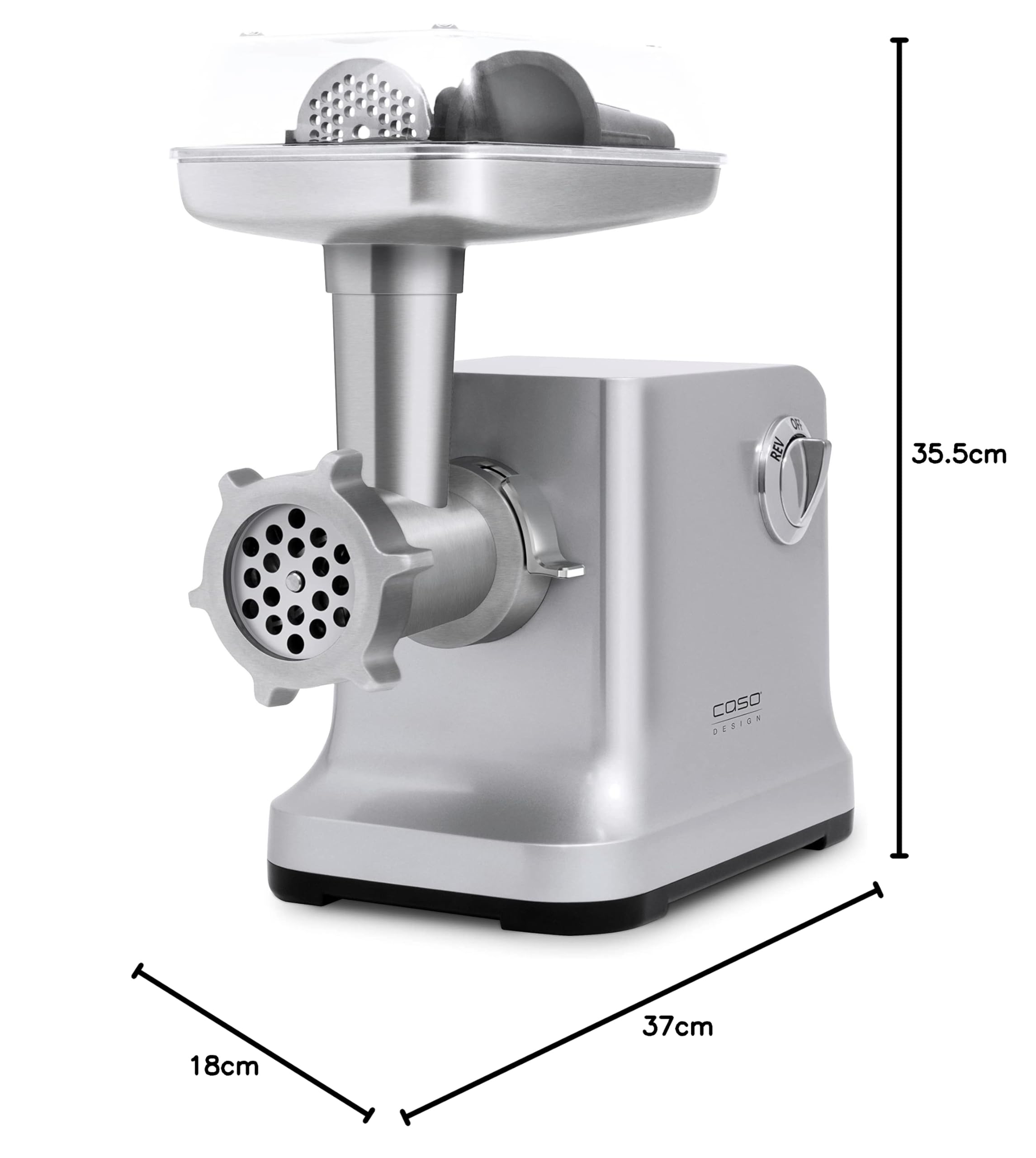 Caso FW2000 Elektrischer Fleischwolf, Testsieger Haus & Garten Test, inkl. Spritzgebäck, Aufsatz 800 W nominal, 2000 W locked, ca. 2kg/ Minute, Alu Guss Gehäuse