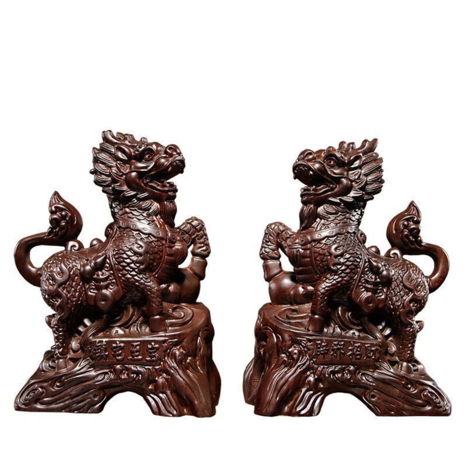 Qilin Feng Shui en bois noir : sculpture d'artisanat d'art pour collectionneur exigeant