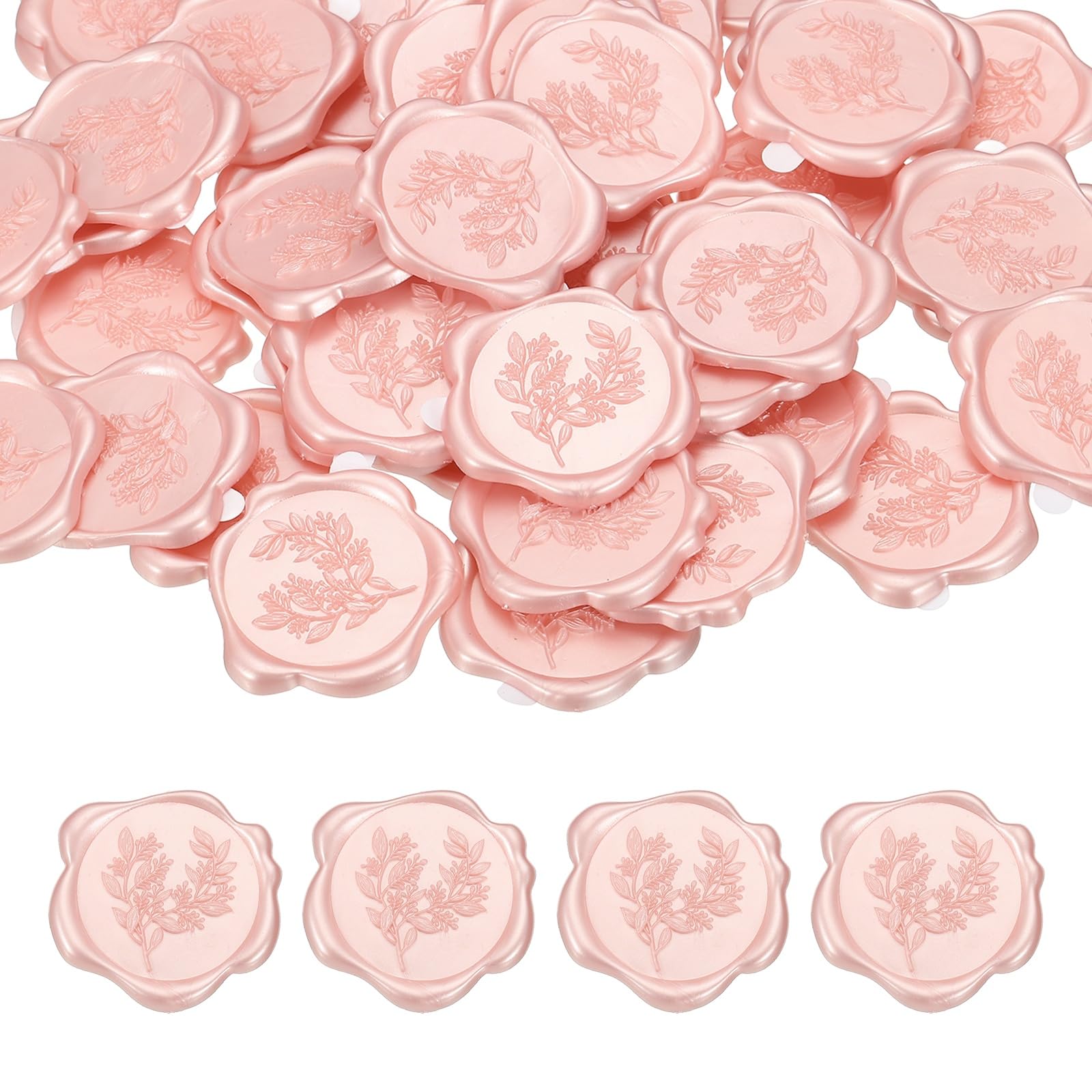 PATIKIL 50Pcs Eucalyptus Leaf Wax Seal Stickers, Plant Embossed Self Adhesive Backed Envelopes Seal Sticker Accessories for Wedding Invitation Letter Birthday Party Gift, Bright Pink
