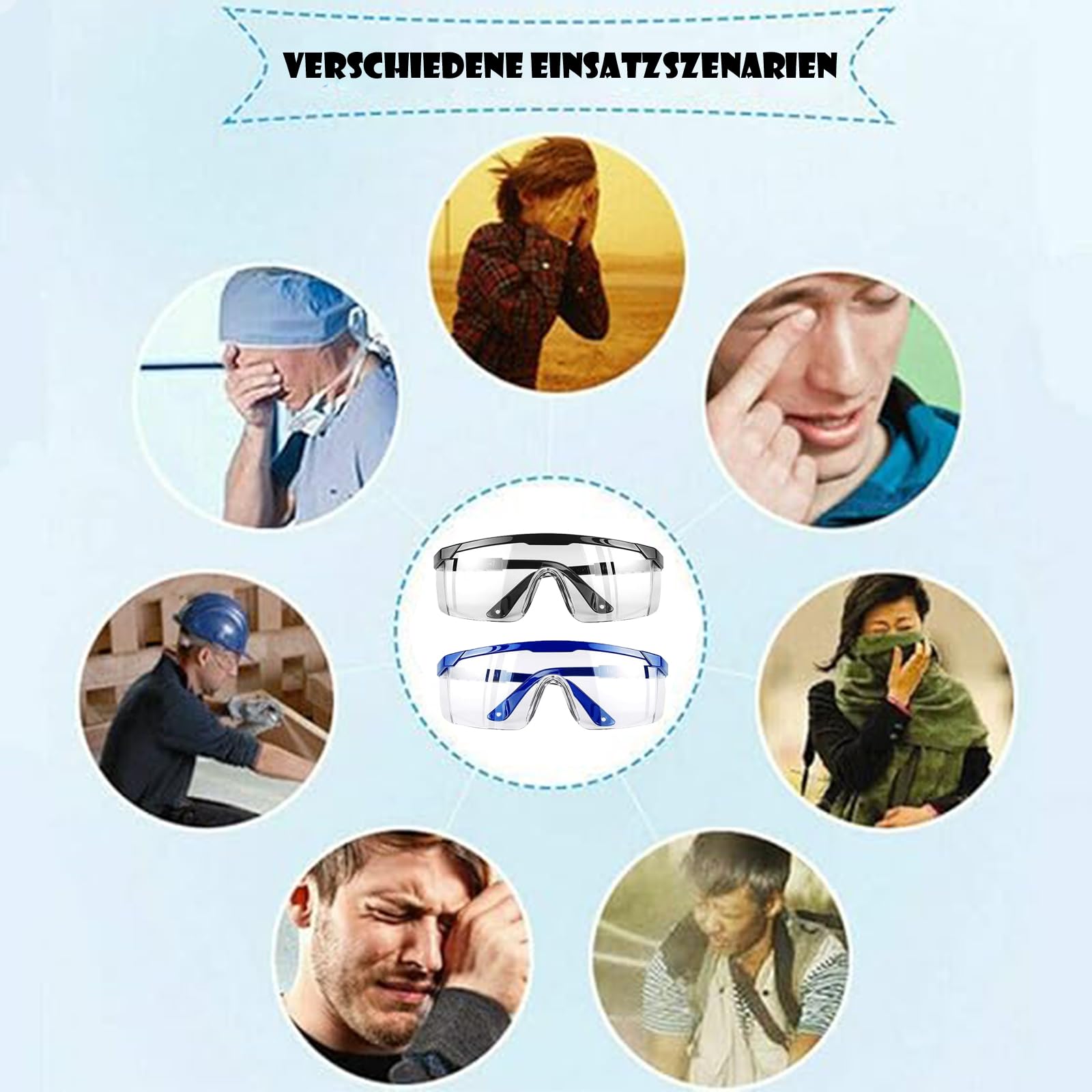 10 Stück Arbeitsschutzbrille, Sicherheitsbrillen, Transparent, Für Brillenträger, Labor, Chemie Schutzbrille für Herren & Damen